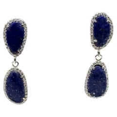 Lapis Diamond Drop Earrings 14K White Gold 0.50ctw GH SI2 I1