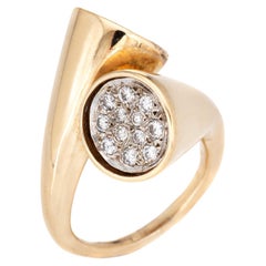 Lapis Diamond Moi et Toi Ring 70s Vintage 14k Yellow Gold Bypass Jewelry 5.25