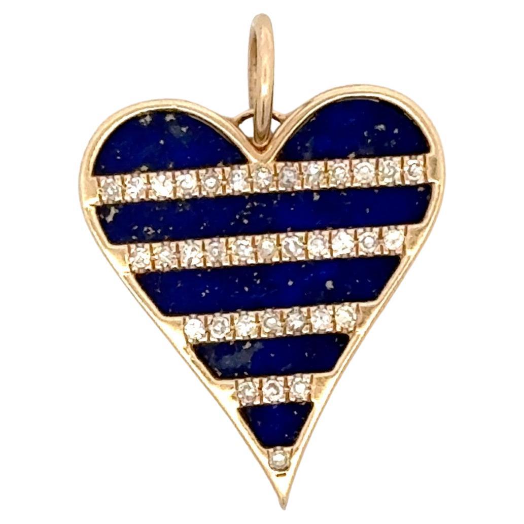 Lapis Diamond Stripe Pendant Necklace 14 Karat Yellow Gold Made in Italy
