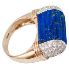 Lapis, Diamonds, 14 Karat Yellow Gold Ring.