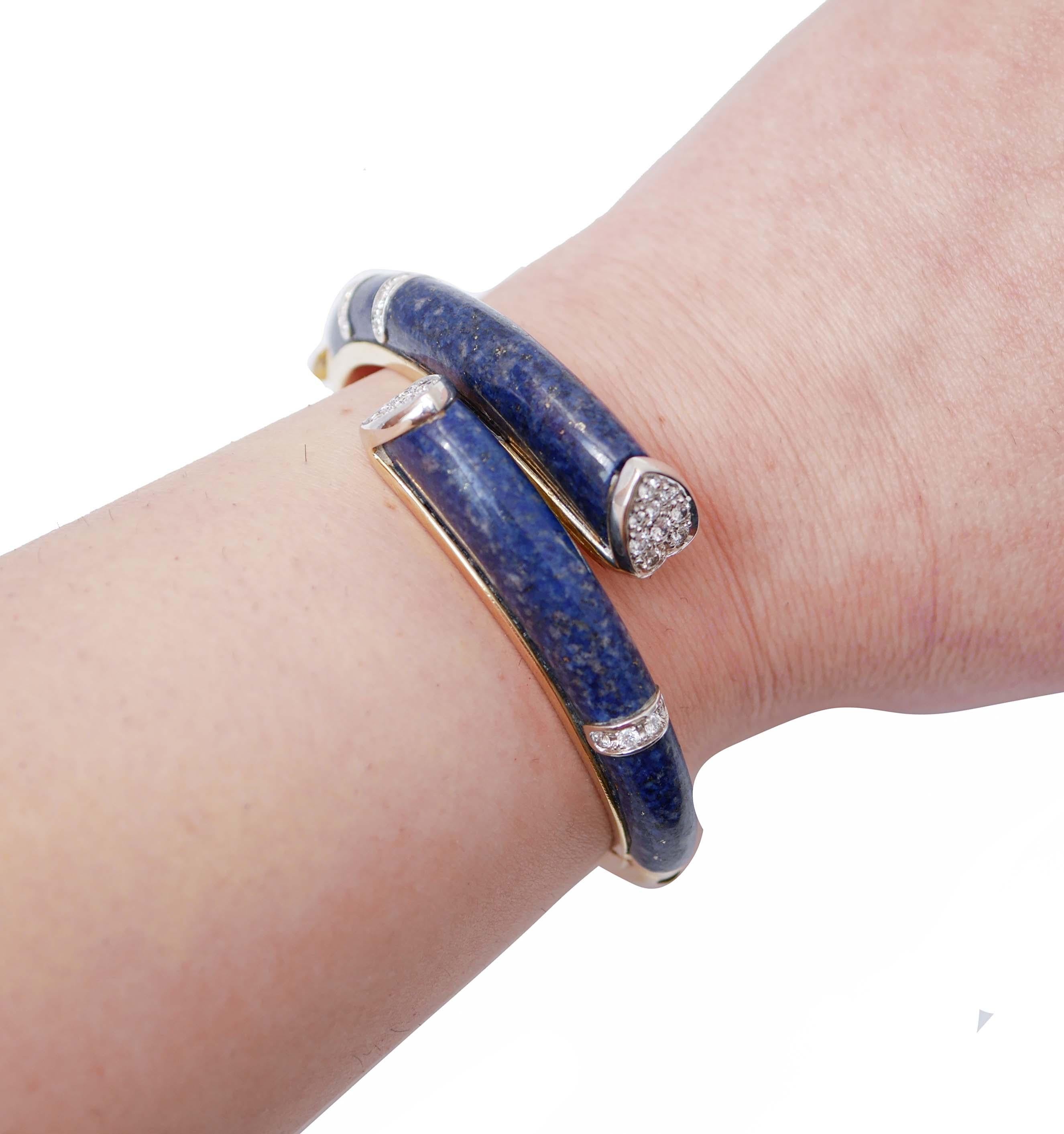 Lapis, Diamonds, 18 Karat Yellow Gold and White Gold Bracelet. In Good Condition For Sale In Marcianise, Marcianise (CE)