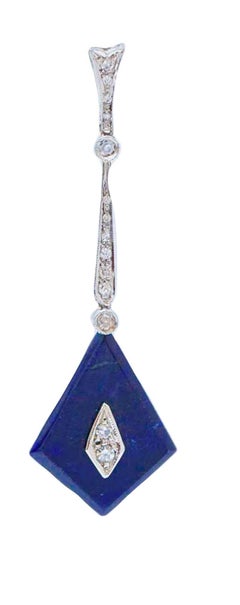 Lapis, Diamonds, Platinum Dangle Earrings.