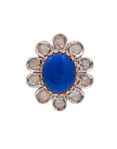 Lapis, Diamonds, Rose Gold and Silver Earrings.