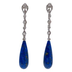 Lapis, Diamonds, White Gold Earrings.