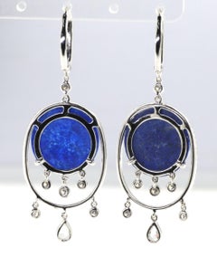Lapis Doublet Diamond Dangle Earring in 18 Karat Yellow Gold