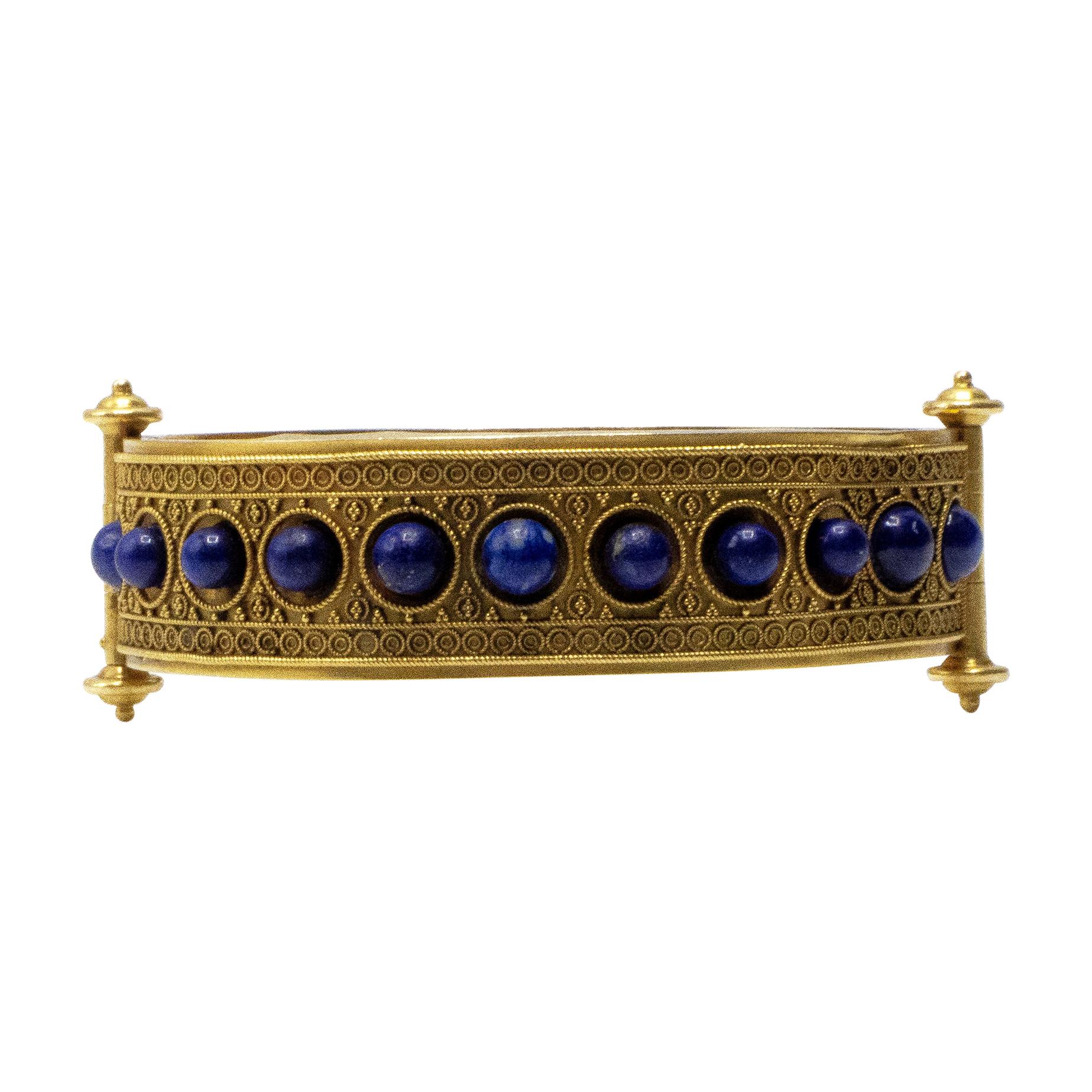 Lapis 14 Karat Gold Filigree Etruscan Roman Bangle Bracelet