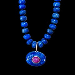 Lapis Evil Eye Necklace with Ruby, Diamonds & 14k Gold