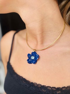 Lapis Flower Pendant with Blue Topaz & 14k Gold