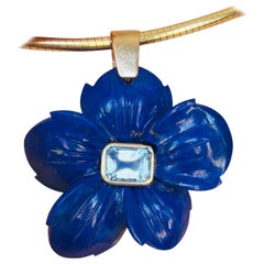 Lapis Flower Pendant with Blue Topaz & 14k Gold