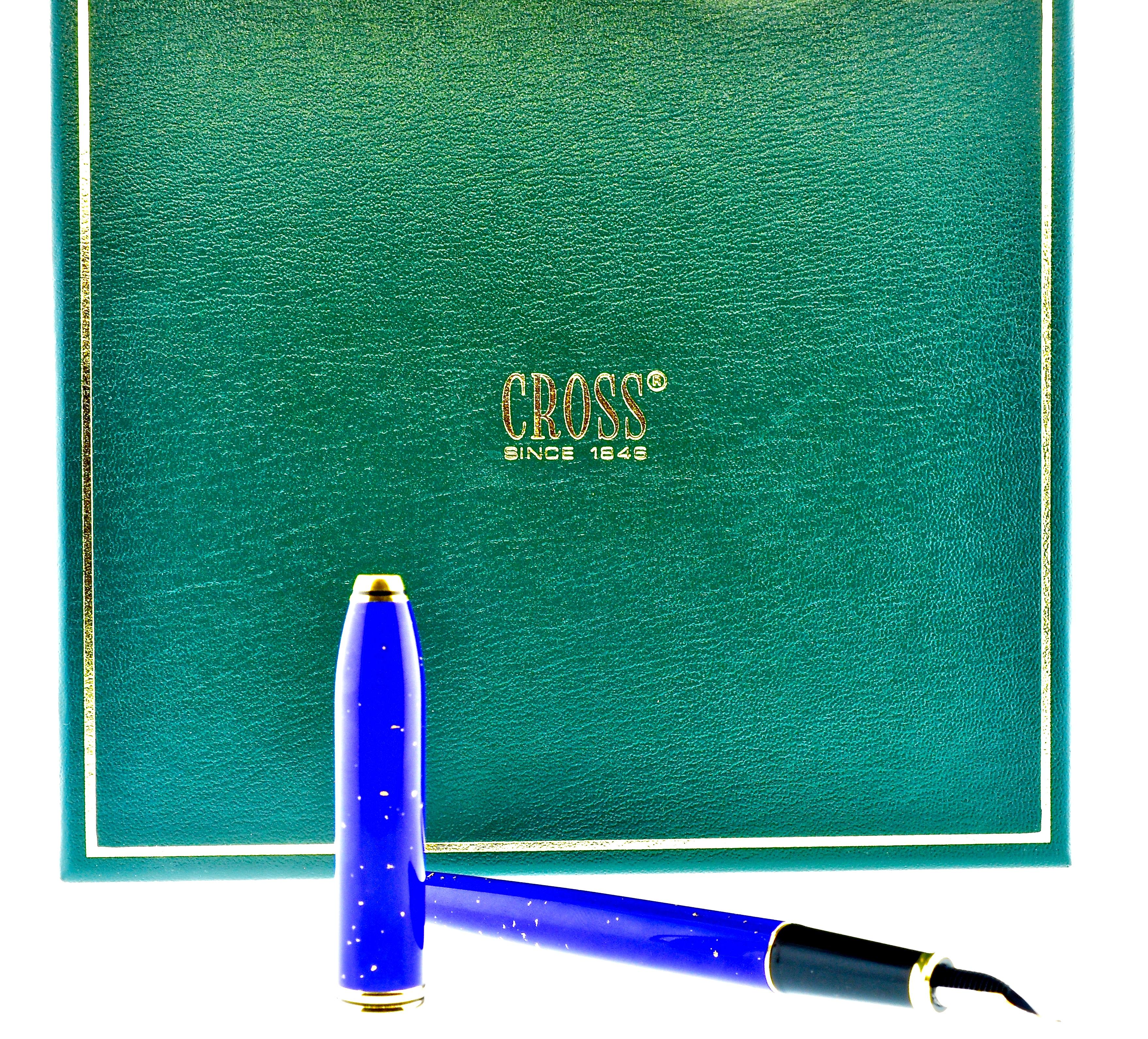 Lapis Fountain Pen by Cross with 18 Karat White and Yellow Gold, circa 1995 In New Condition In Aspen, CO