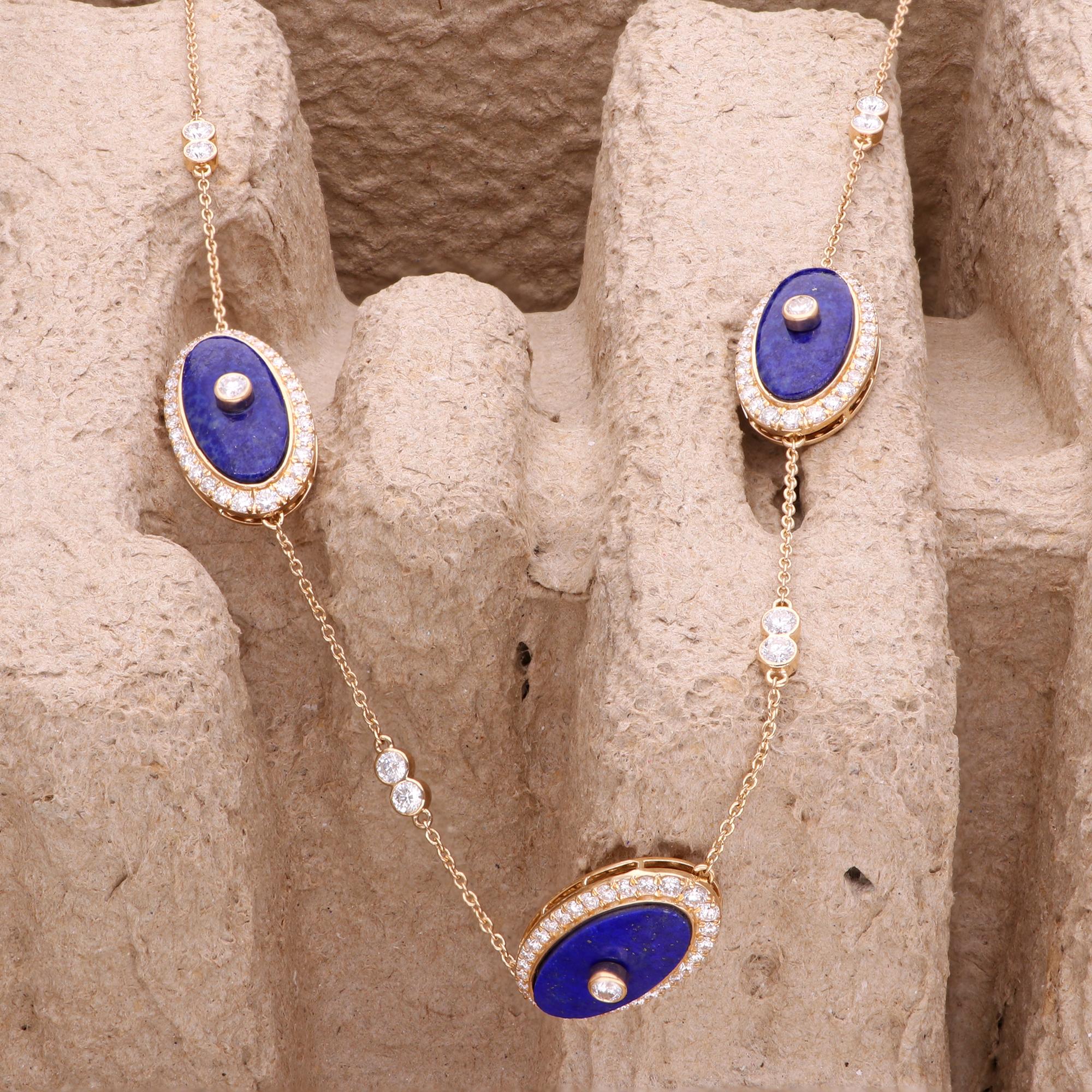 Moderno Bracciale Charm ovale in pietra lapis diamante in oro giallo 14 carati Gioielli fatti a mano in vendita