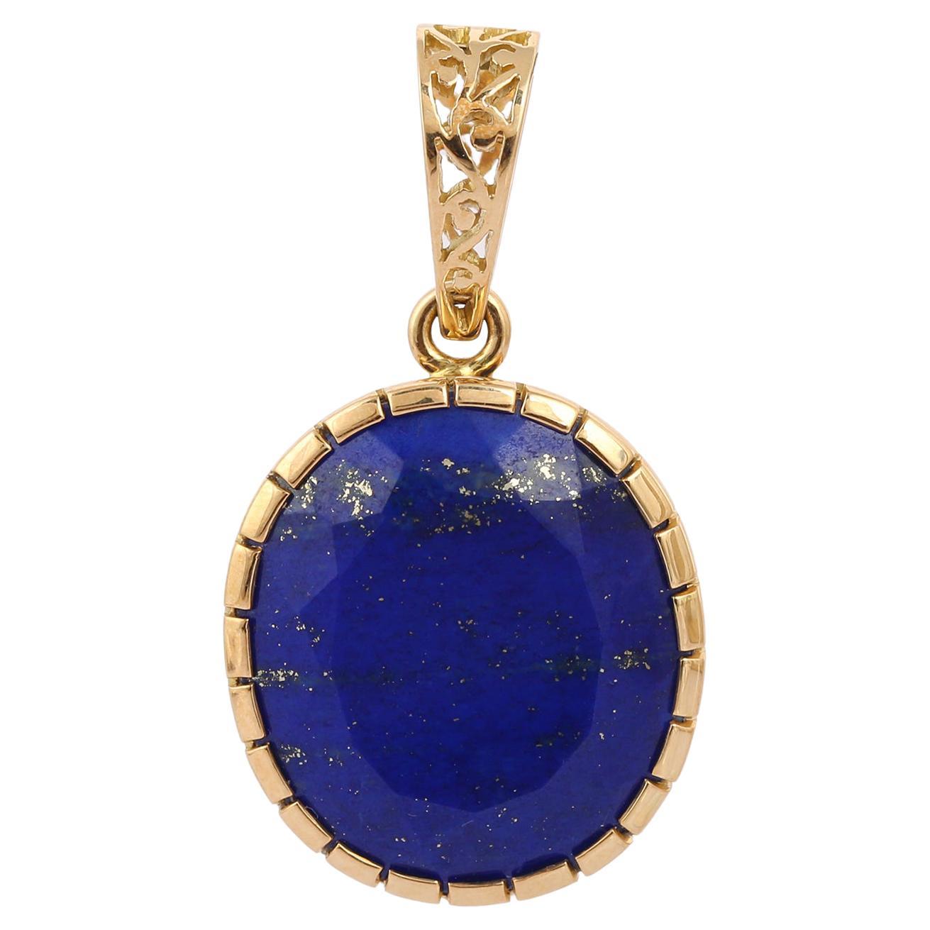 Lapis Lazuli Gemstone Oval Shaped Pendant in 18K Yellow Gold For Sale