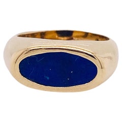 Lapis Lazuli Gold Signet Pinky Ring, 14 karat yellow gold, size 2