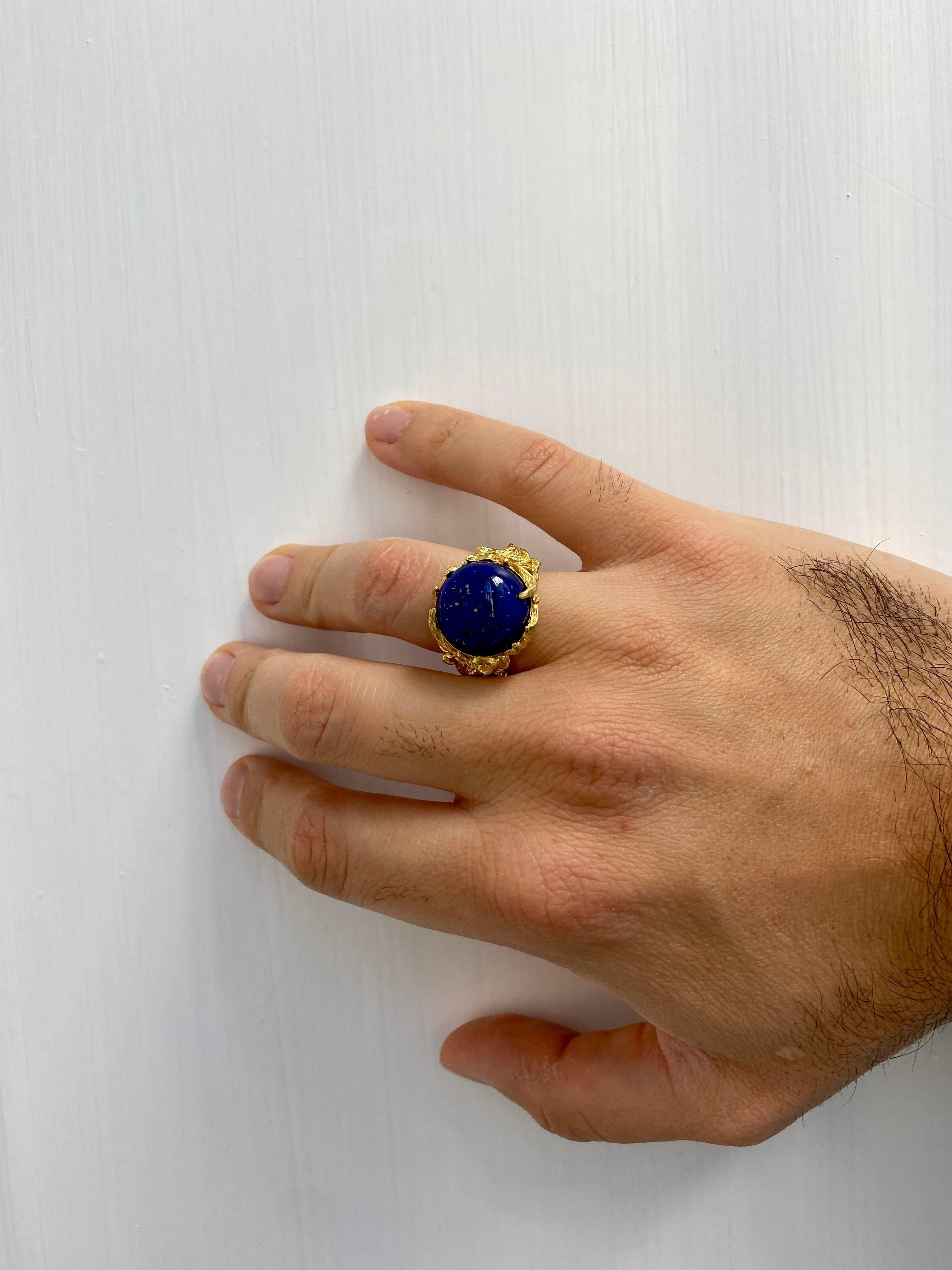 For Sale:  Lapis Gold Sculptural Dragon Gold Unisex Ring 10