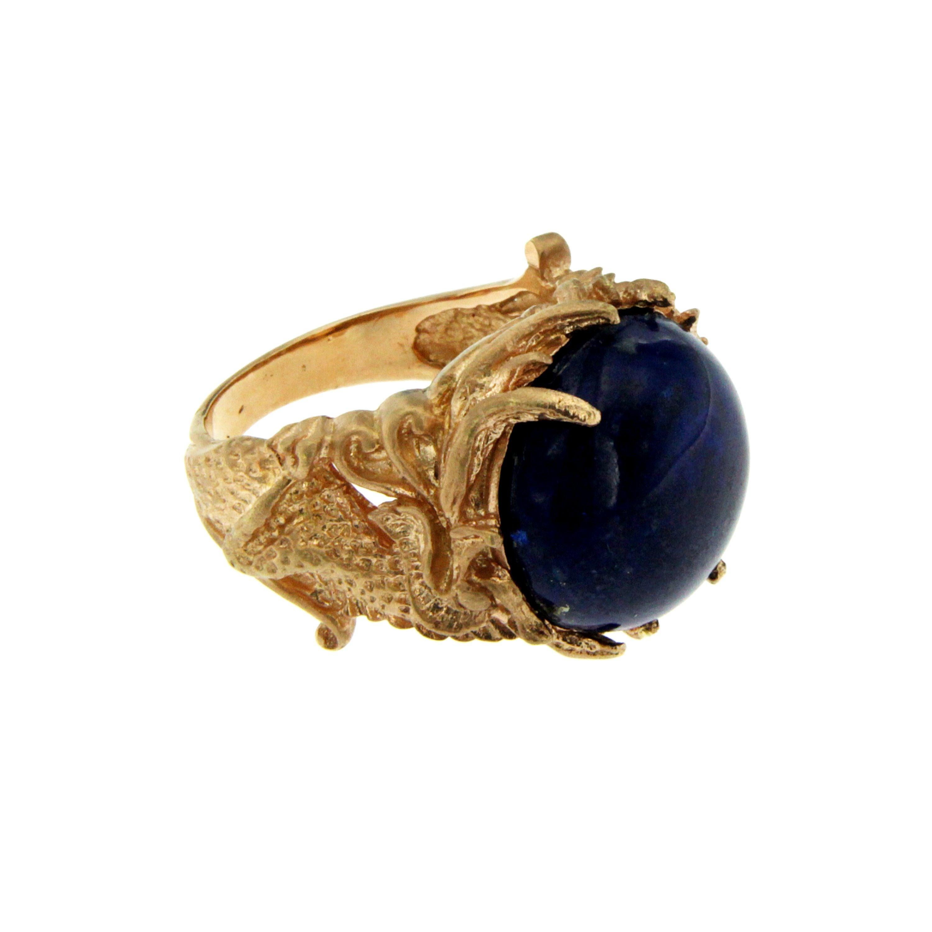 For Sale:  Lapis Gold Sculptural Dragon Gold Unisex Ring 3