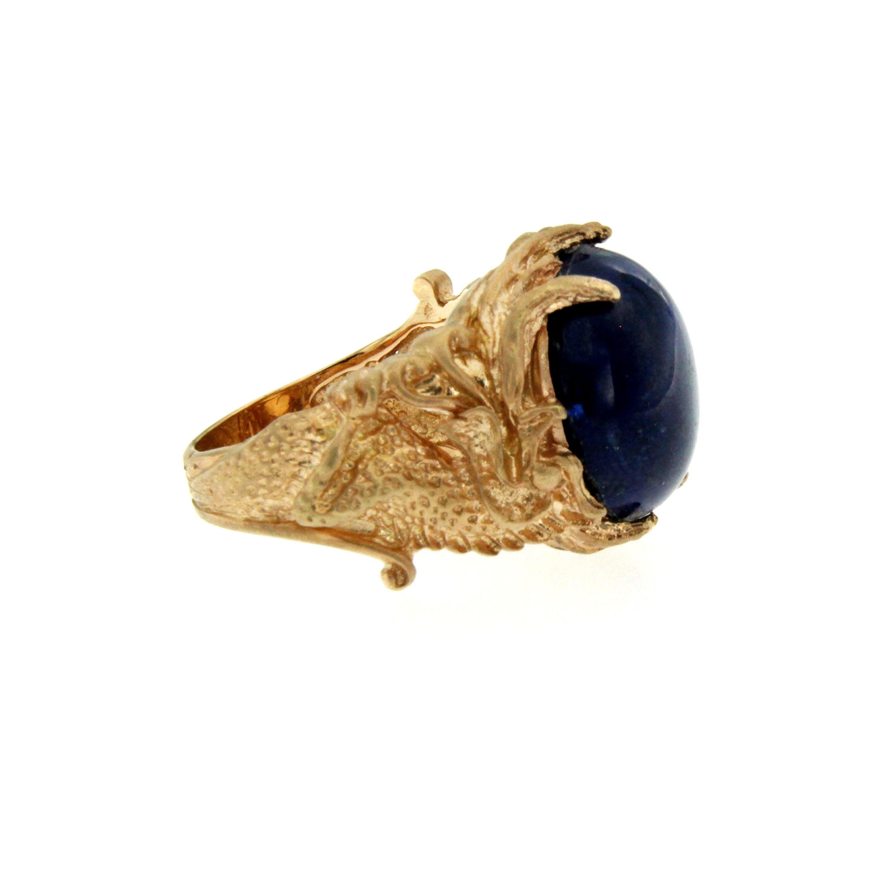 For Sale:  Lapis Gold Sculptural Dragon Gold Unisex Ring 4