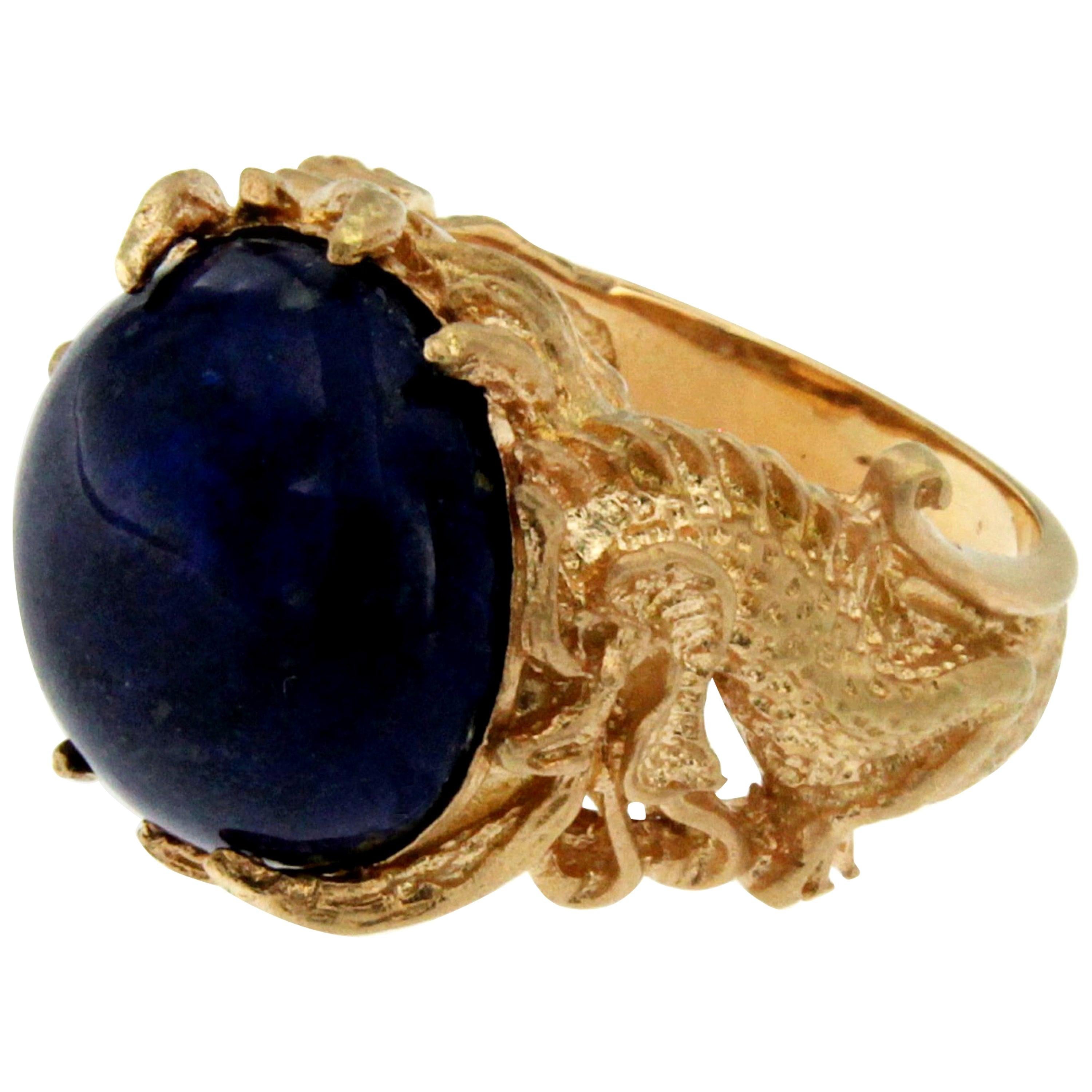 For Sale:  Lapis Gold Sculptural Dragon Gold Unisex Ring