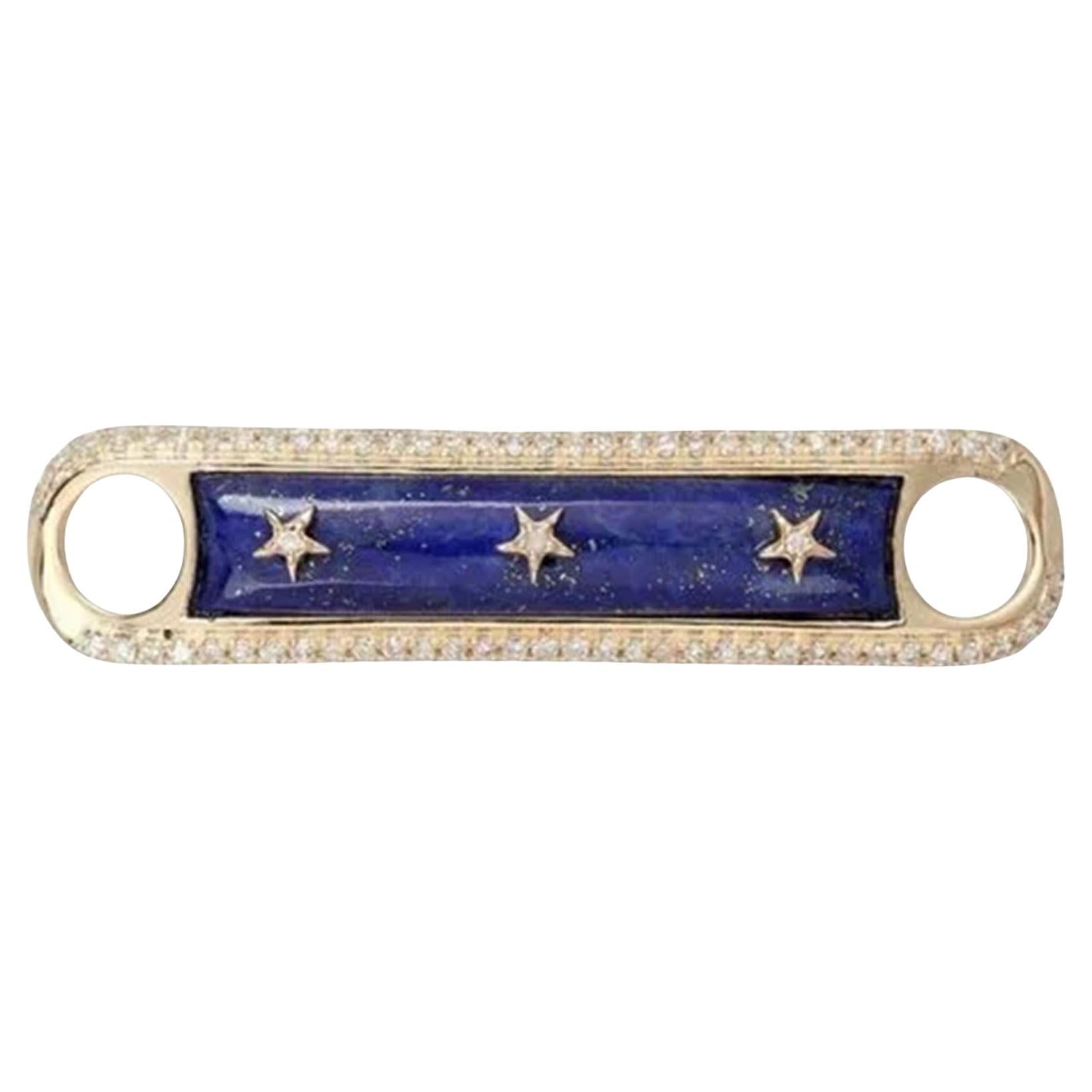 Lapis Inlay Diamond 14K (or 18k upon request) Yellow Gold Frame Charm Bracelet For Sale
