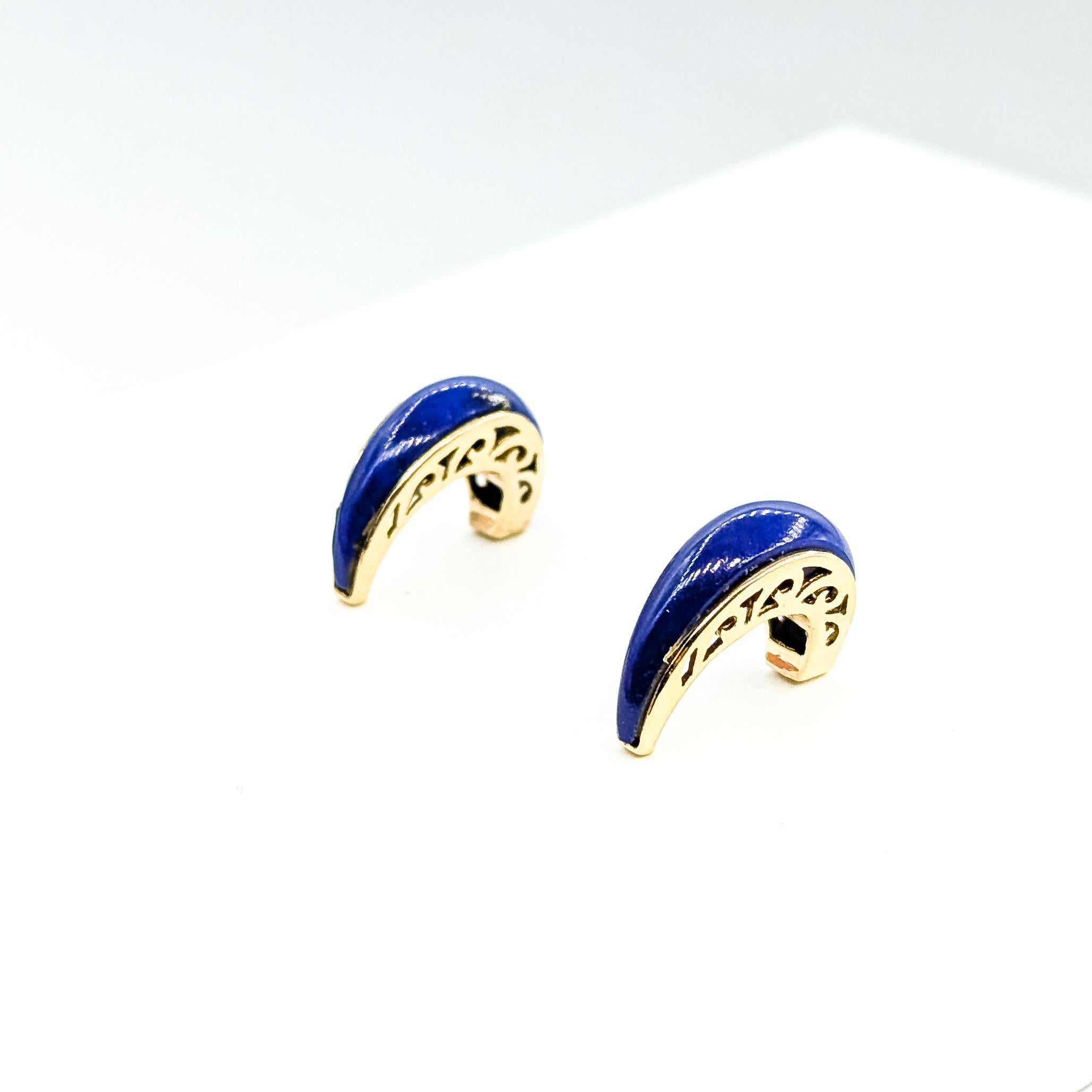 Contemporaneo Orecchini con intarsio di lapis in oro giallo 14k in vendita