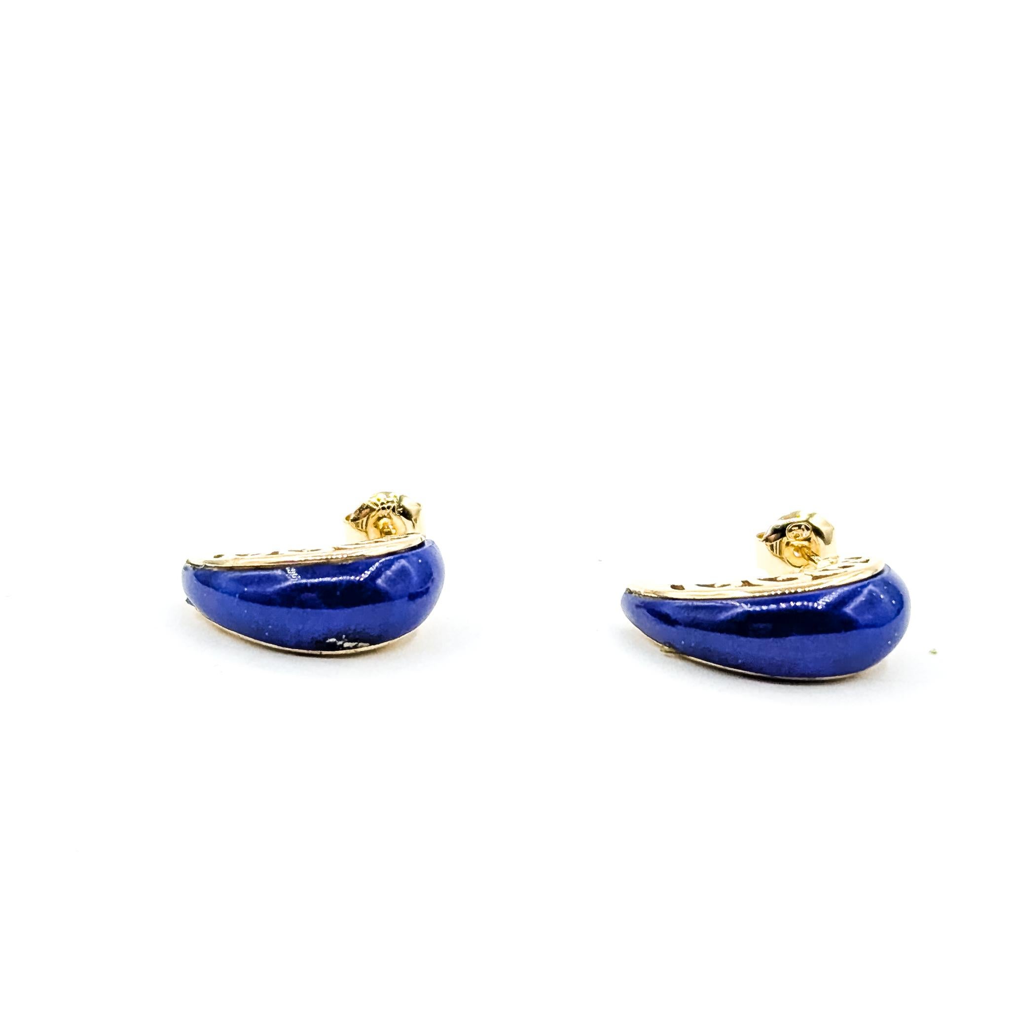 Orecchini con intarsio di lapis in oro giallo 14k In condizioni ottime in vendita a Bloomington, MN