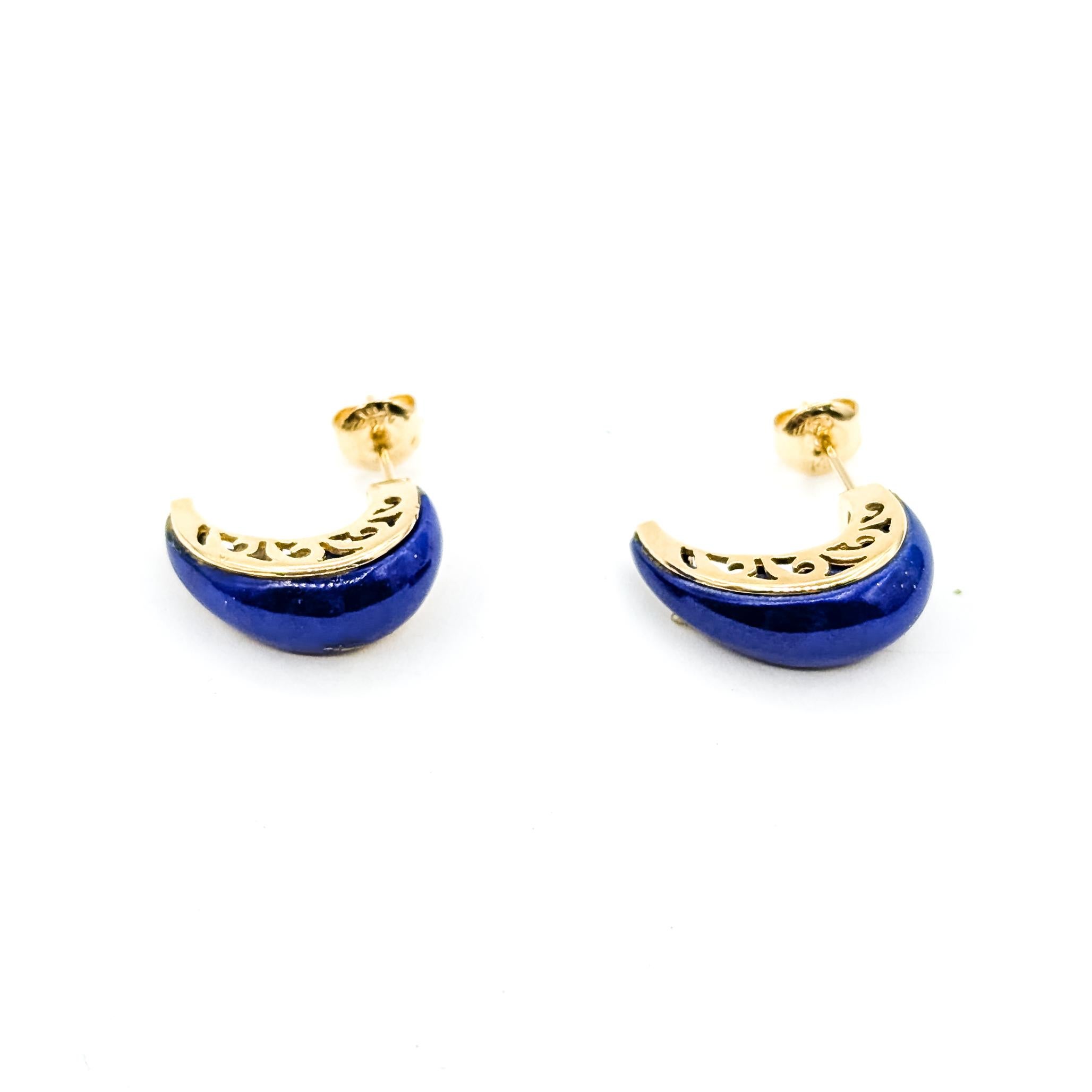 Donna Orecchini con intarsio di lapis in oro giallo 14k in vendita