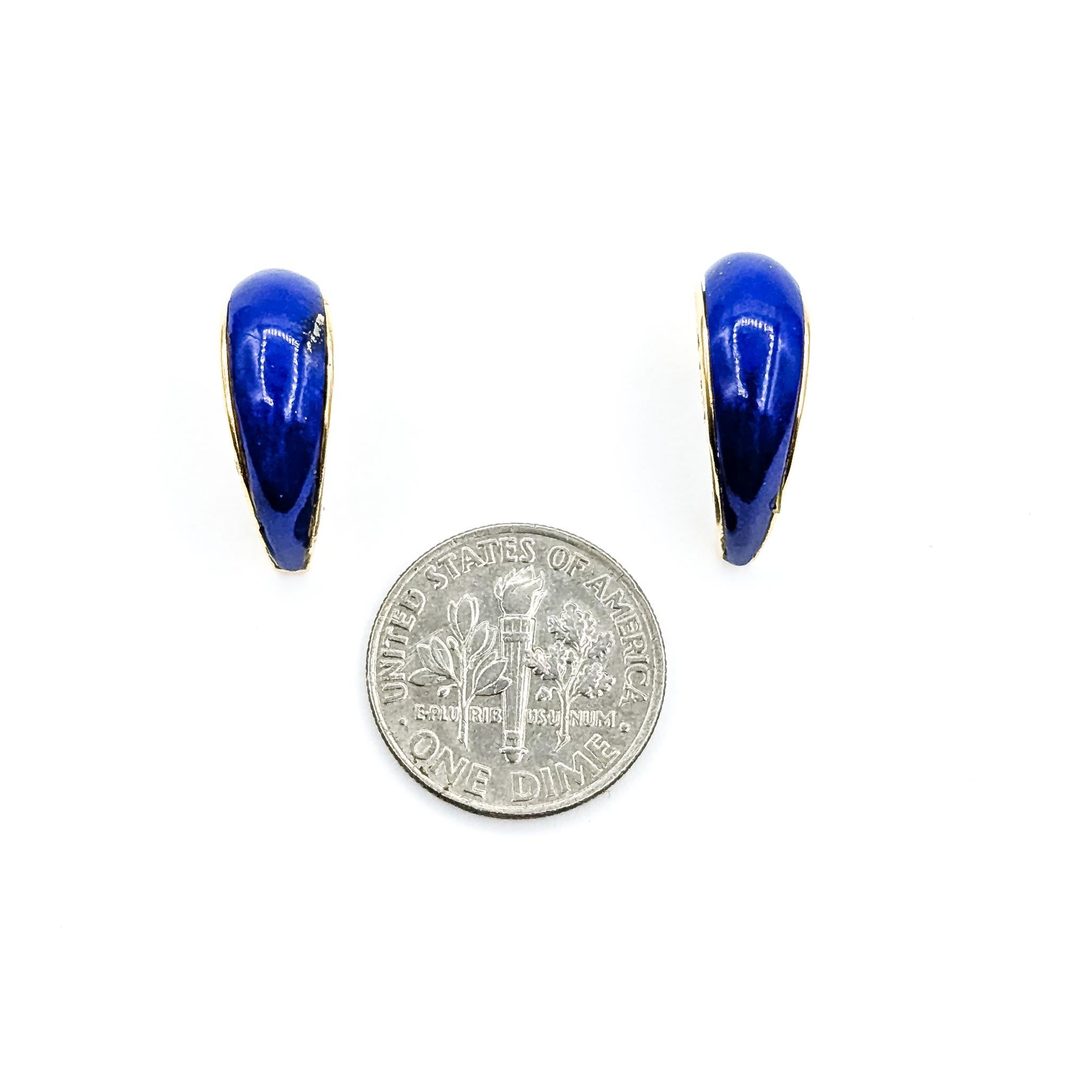 Orecchini con intarsio di lapis in oro giallo 14k in vendita 3