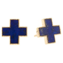 Lapis Inlay Heirloom Studs 14k Yellow Gold