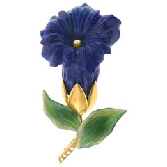 Lapis Jade and Diamond Alpine Gentiana Brooch