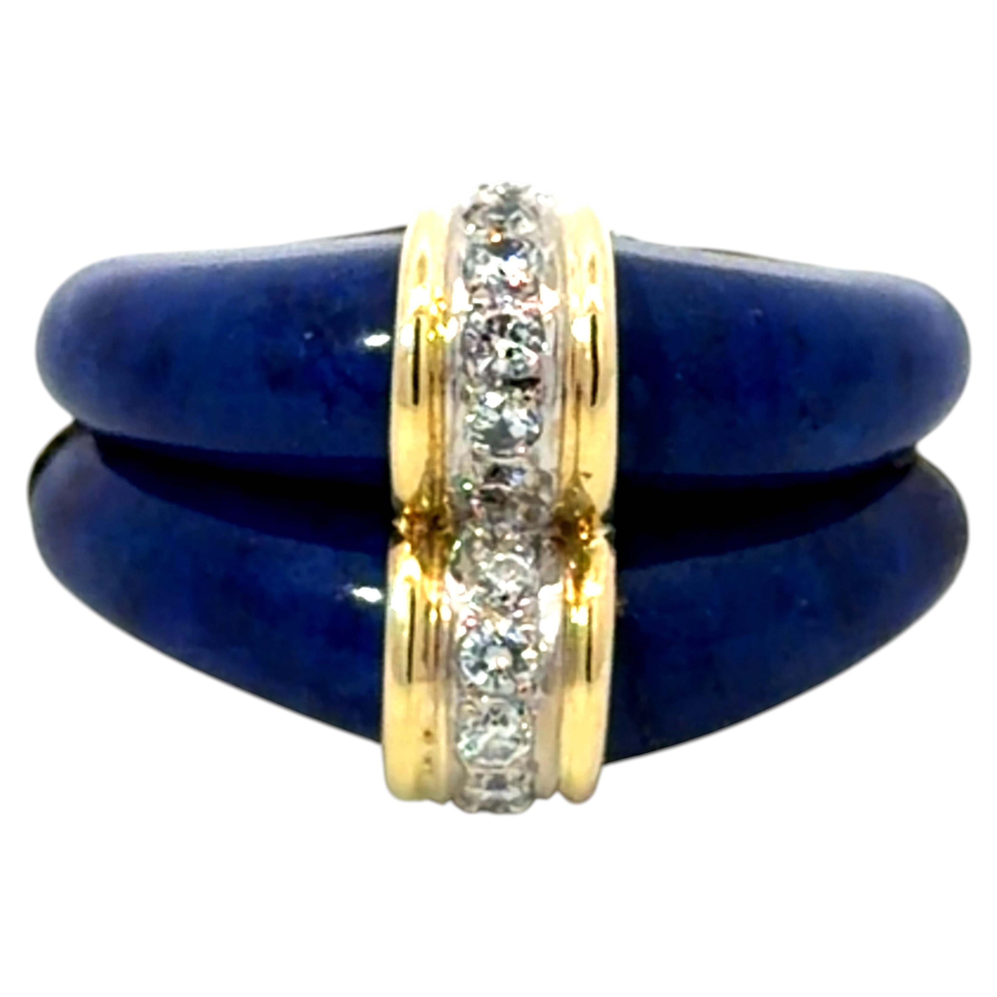 Bague Lapis Lazul Diamant Or jaune 18k
