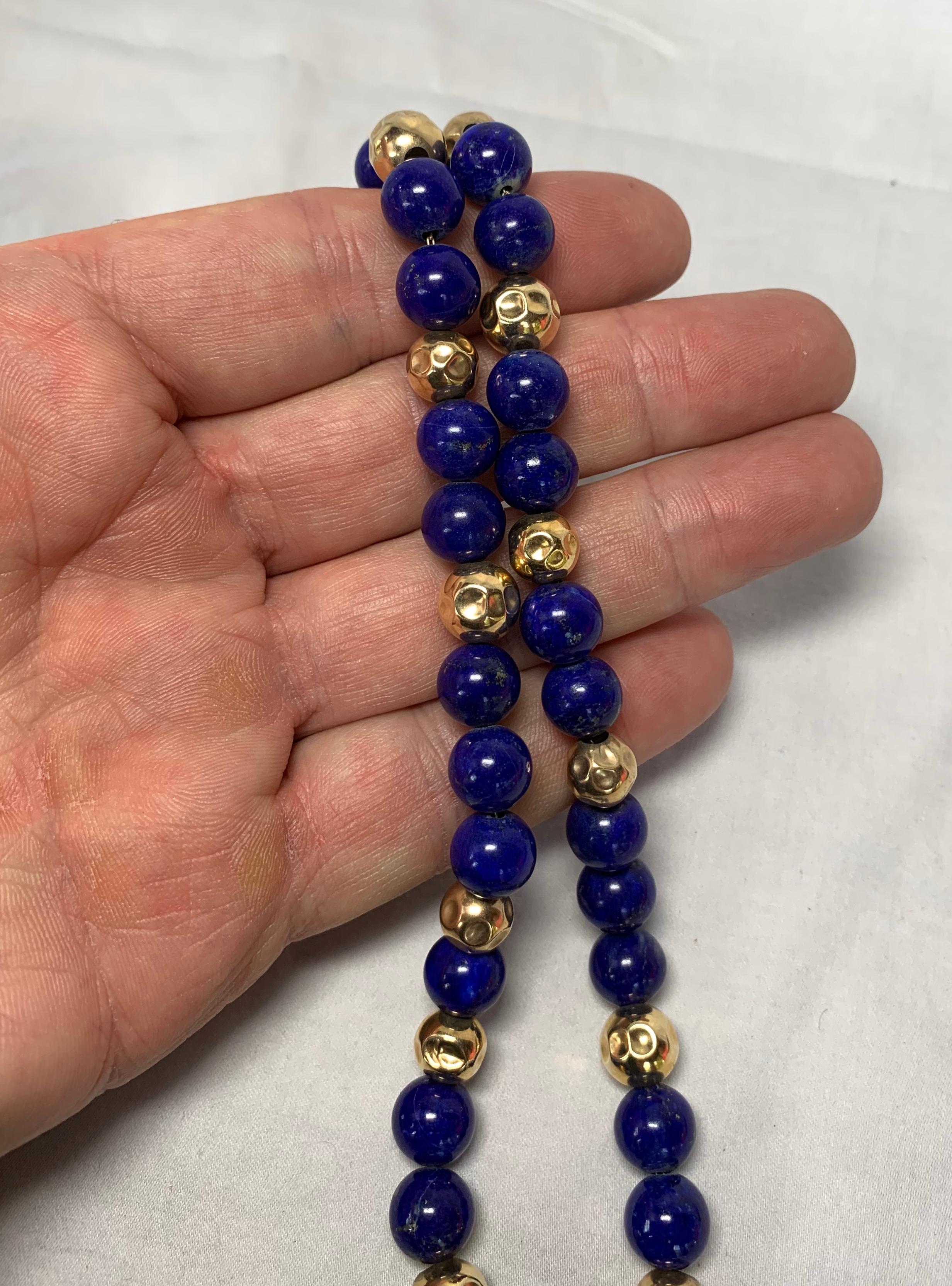 Lapislazuli 14 Karat Gold Perlen-Halskette Perlen (Zeitgenössisch) im Angebot