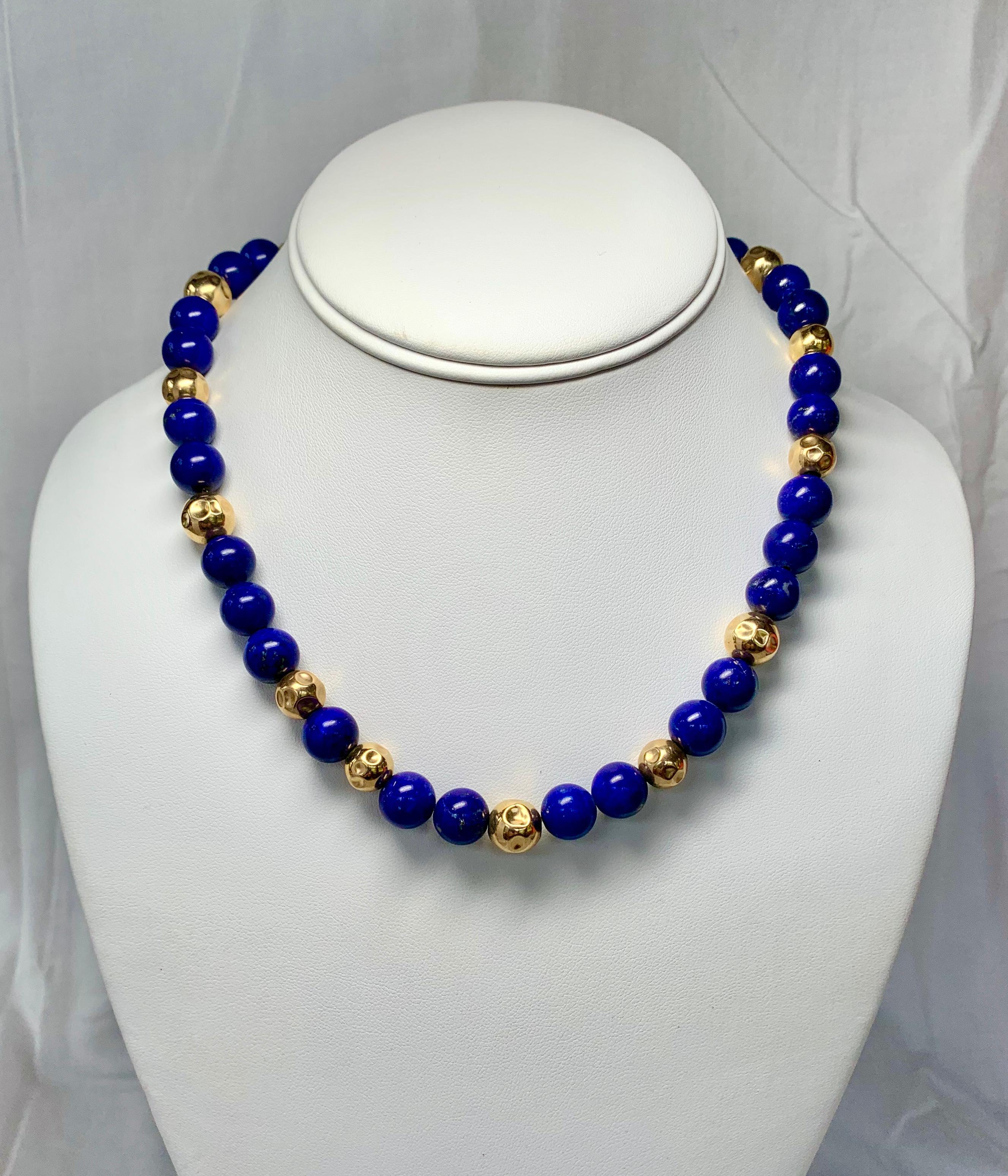 Lapislazuli 14 Karat Gold Perlen-Halskette Perlen im Zustand „Gut“ im Angebot in New York, NY
