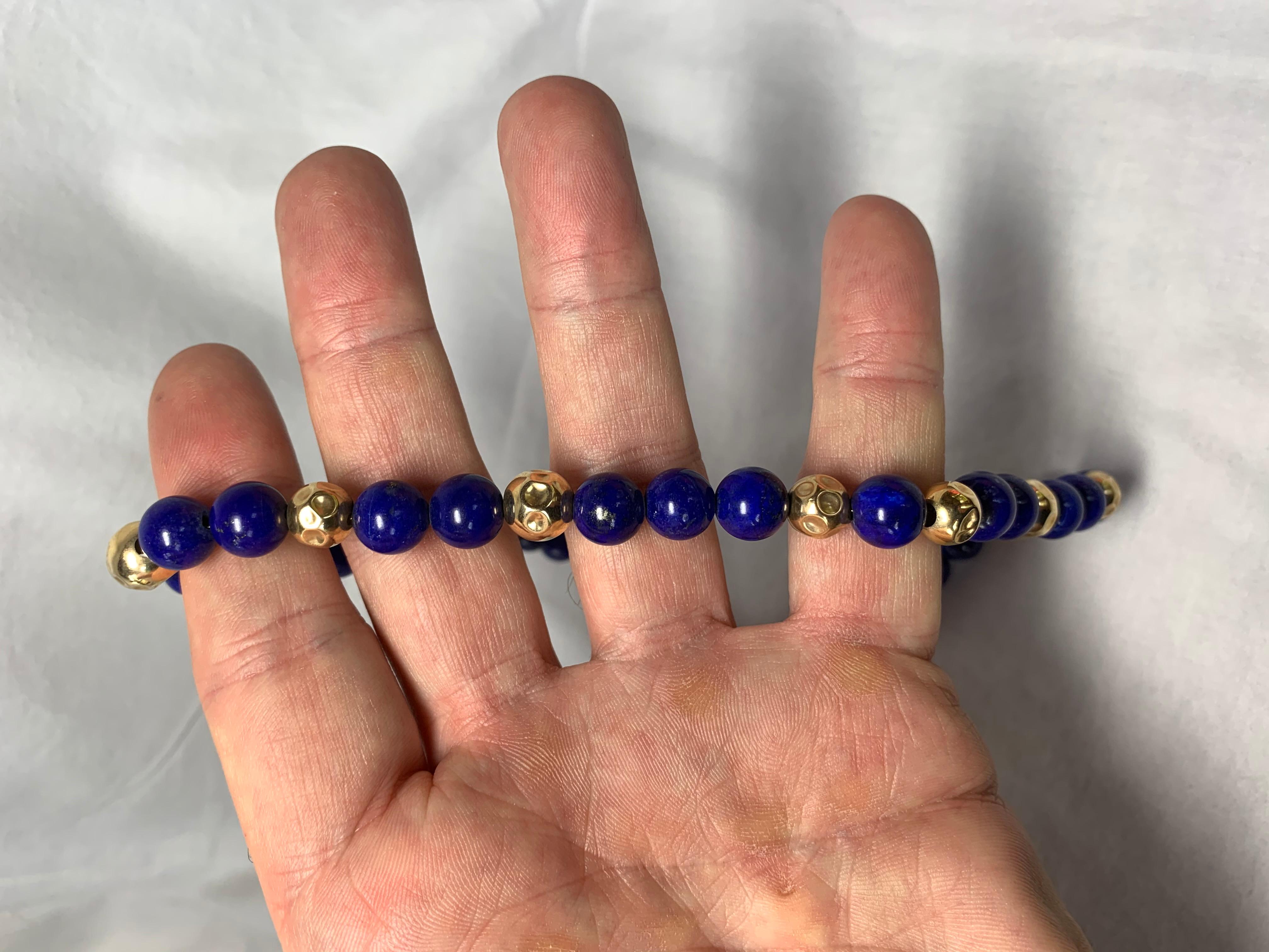 Contemporary Lapis Lazuli 14 Karat Gold Bead Necklace Beads For Sale