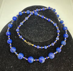 Lapis Lazuli 14 Karat Gold Bead Necklace 25 Inches Retro Antique Graduated Lapis