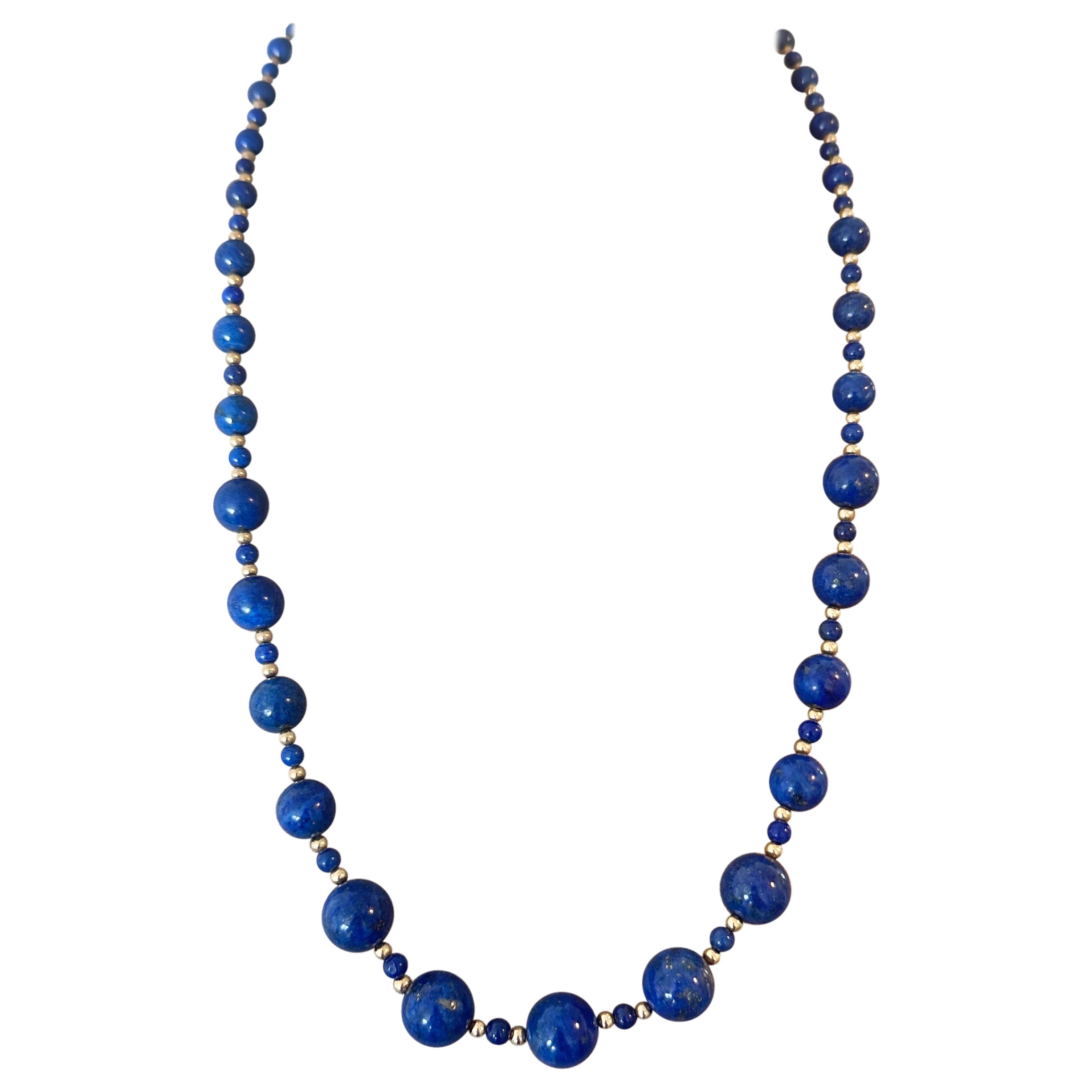 Lapis Lazuli 14 Karat Gold Perlenkette 25 Zoll Retro Antike abgestuft Lapis