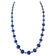Lapis Lazuli 14 Karat Gold Bead Necklace 25 Inches Retro Antique Graduated Lapis