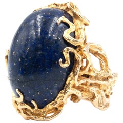 Vintage Lapis Lazuli 14 Karat Yellow Gold Decorative Cocktail Ring