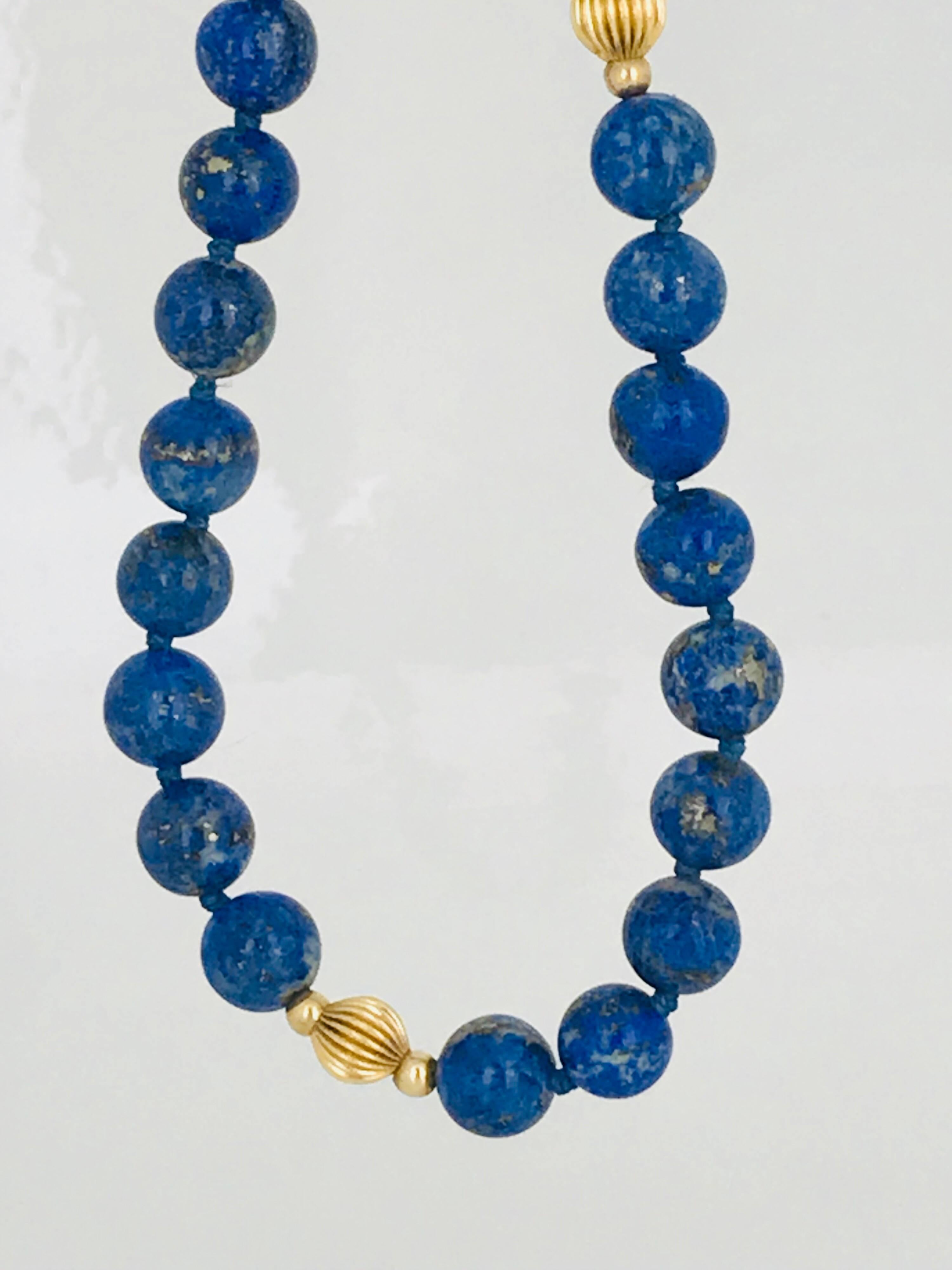 Contemporary Lapis Lazuli 14 Karat Gold Beads For Sale