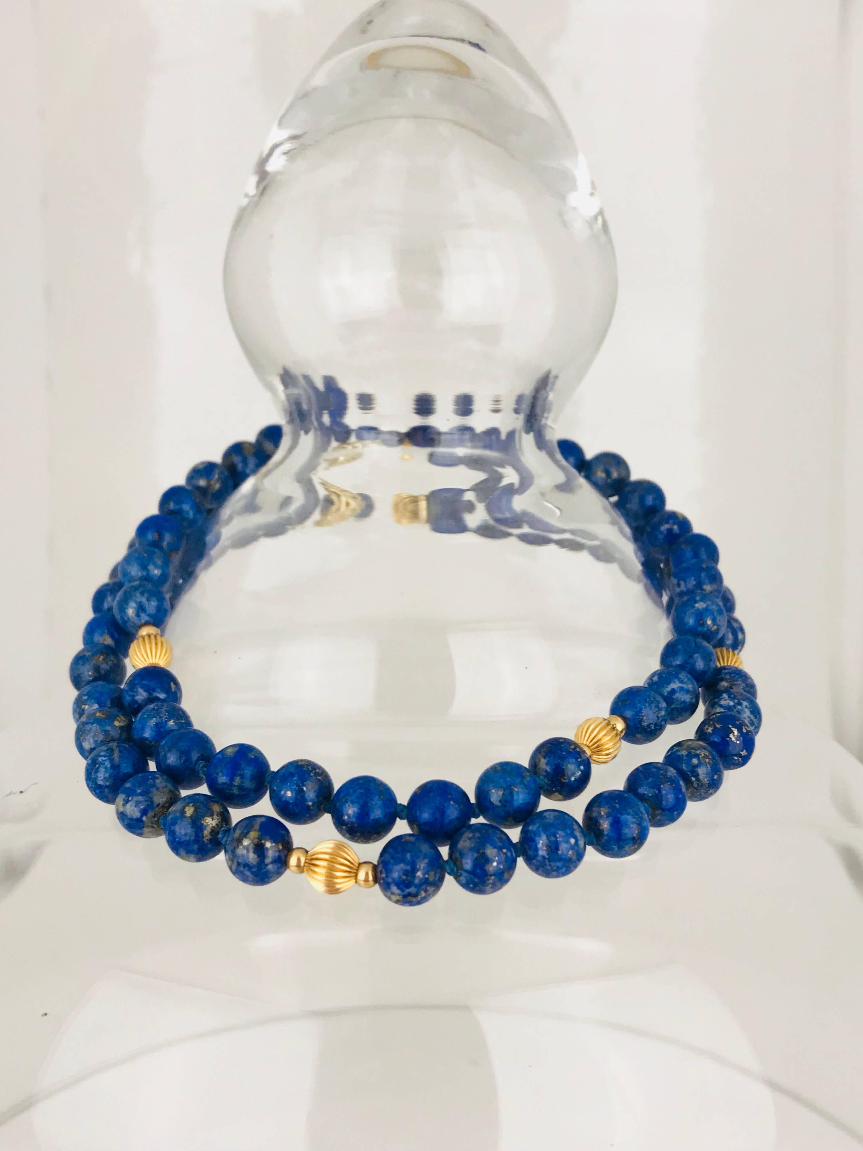 Lapis Lazuli 14 Karat Gold Beads In Excellent Condition For Sale In Aliso Viejo, CA