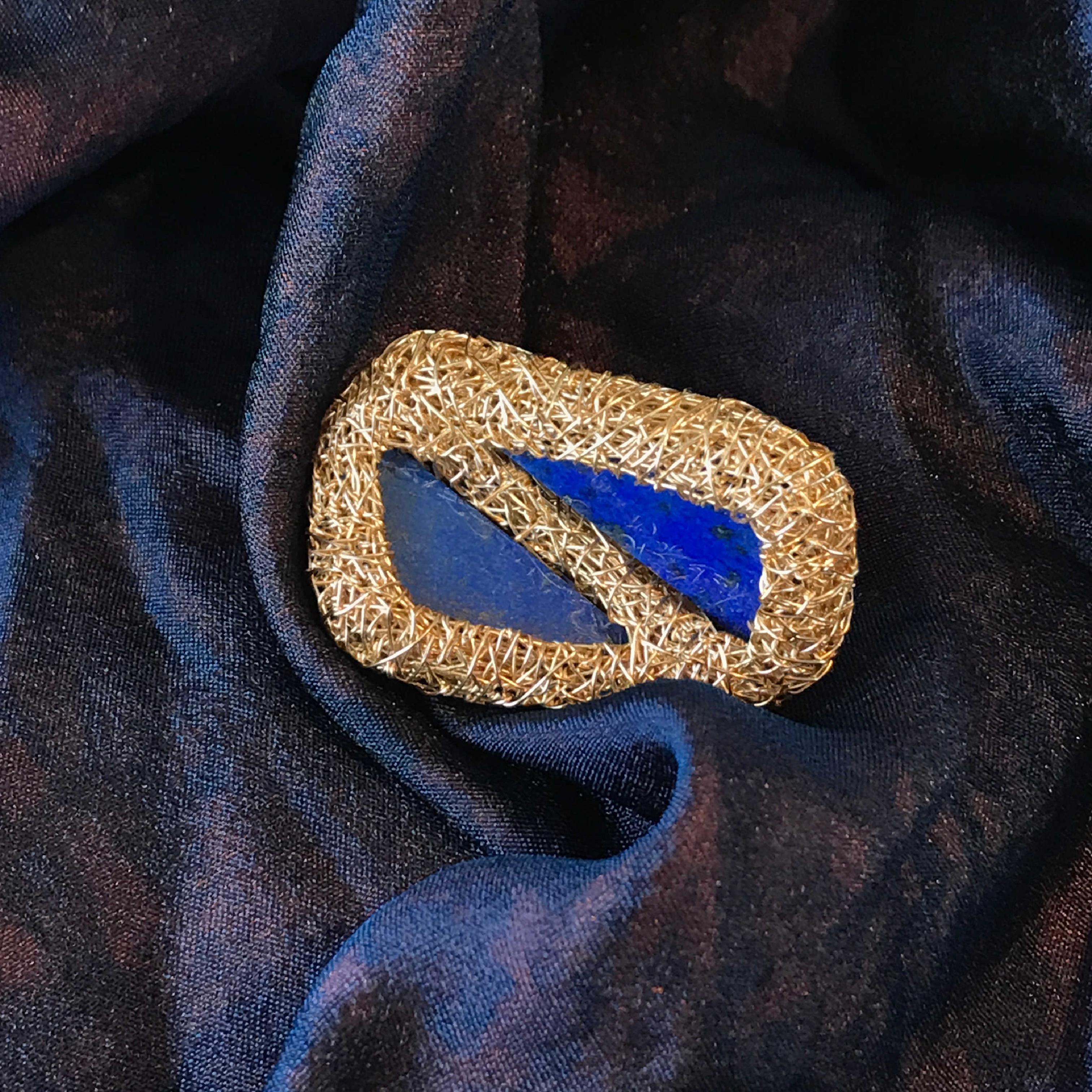 Lapis Lazuli 14 Kt Yellow Gold F. Cocktail Stone Statement Ring by the Artist 5