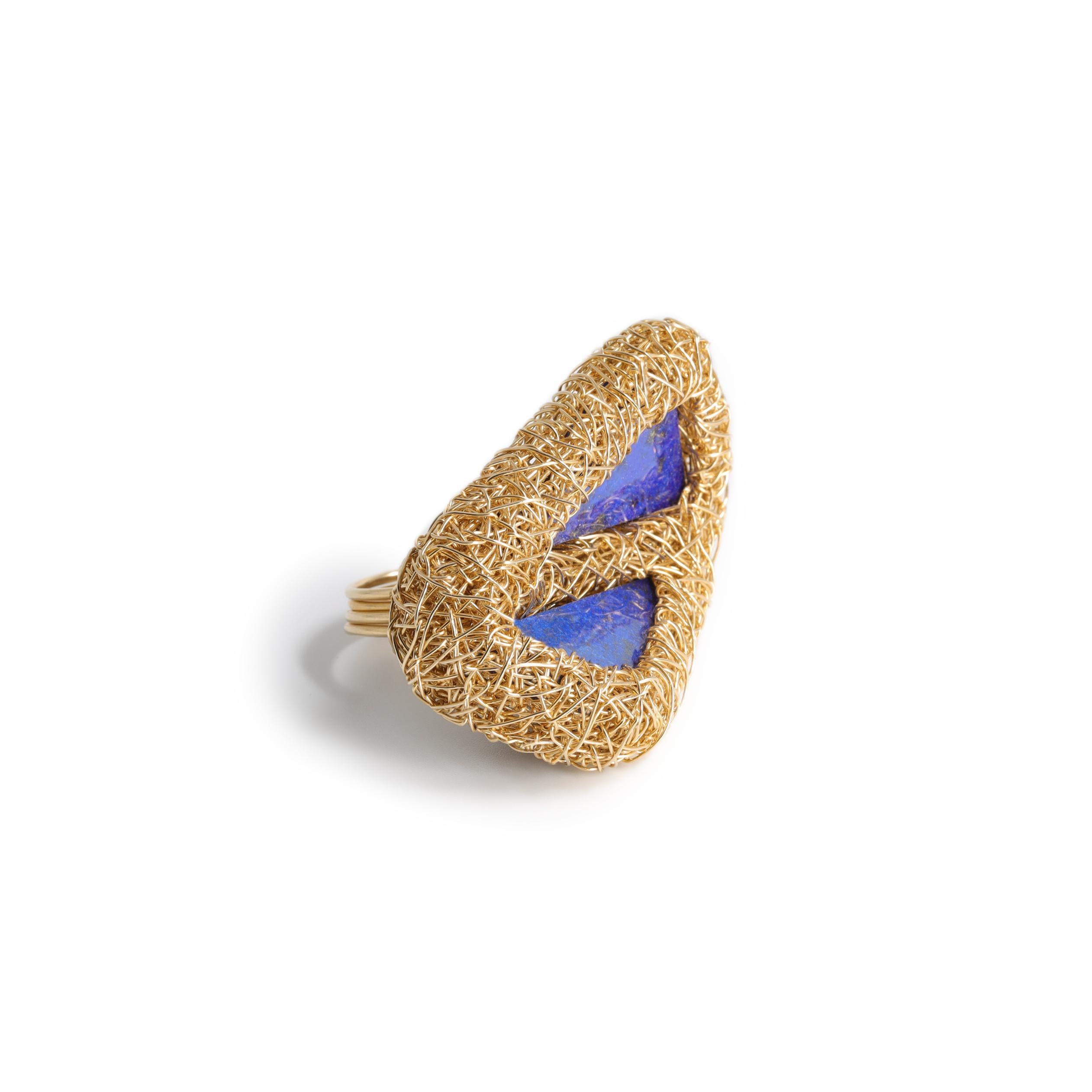 Lapis Lazuli 14 Kt Yellow Gold F. Cocktail Stone Statement Ring by the Artist 8