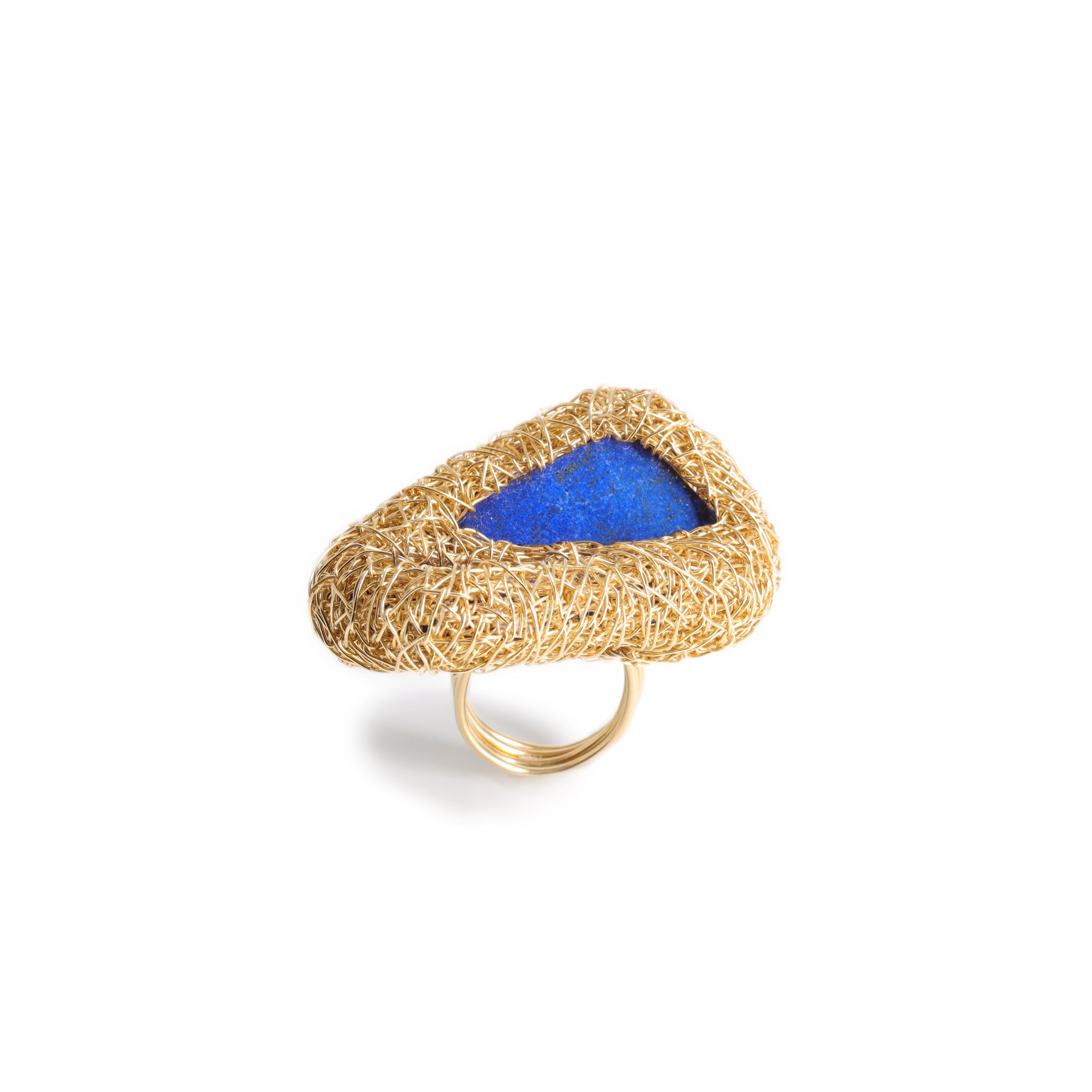 Lapis Lazuli 14 Kt Yellow Gold F. Cocktail Stone Statement Ring by the Artist 2