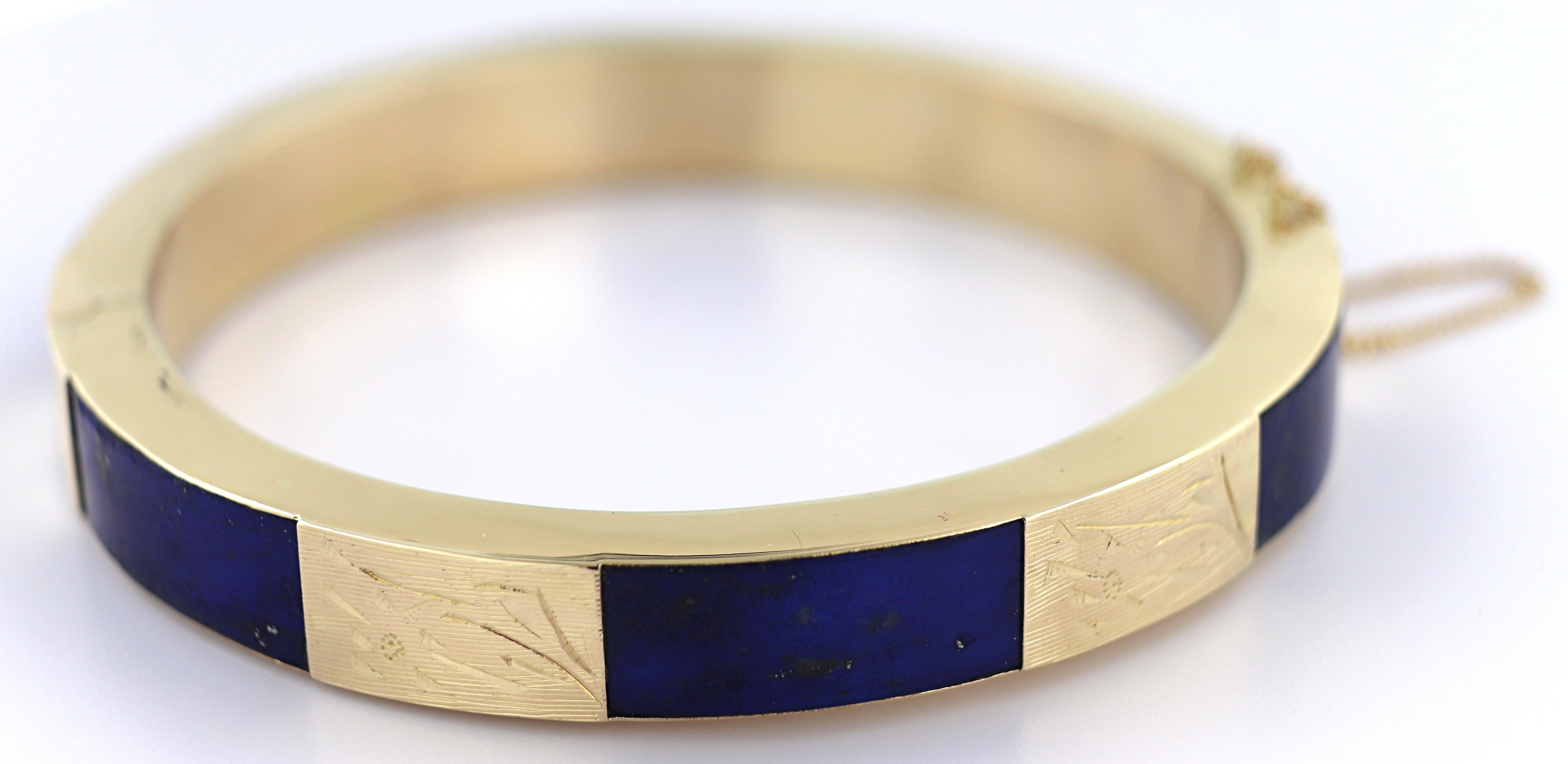 Artisan Lapis Lazuli, 14k Yellow Gold Bracelet For Sale