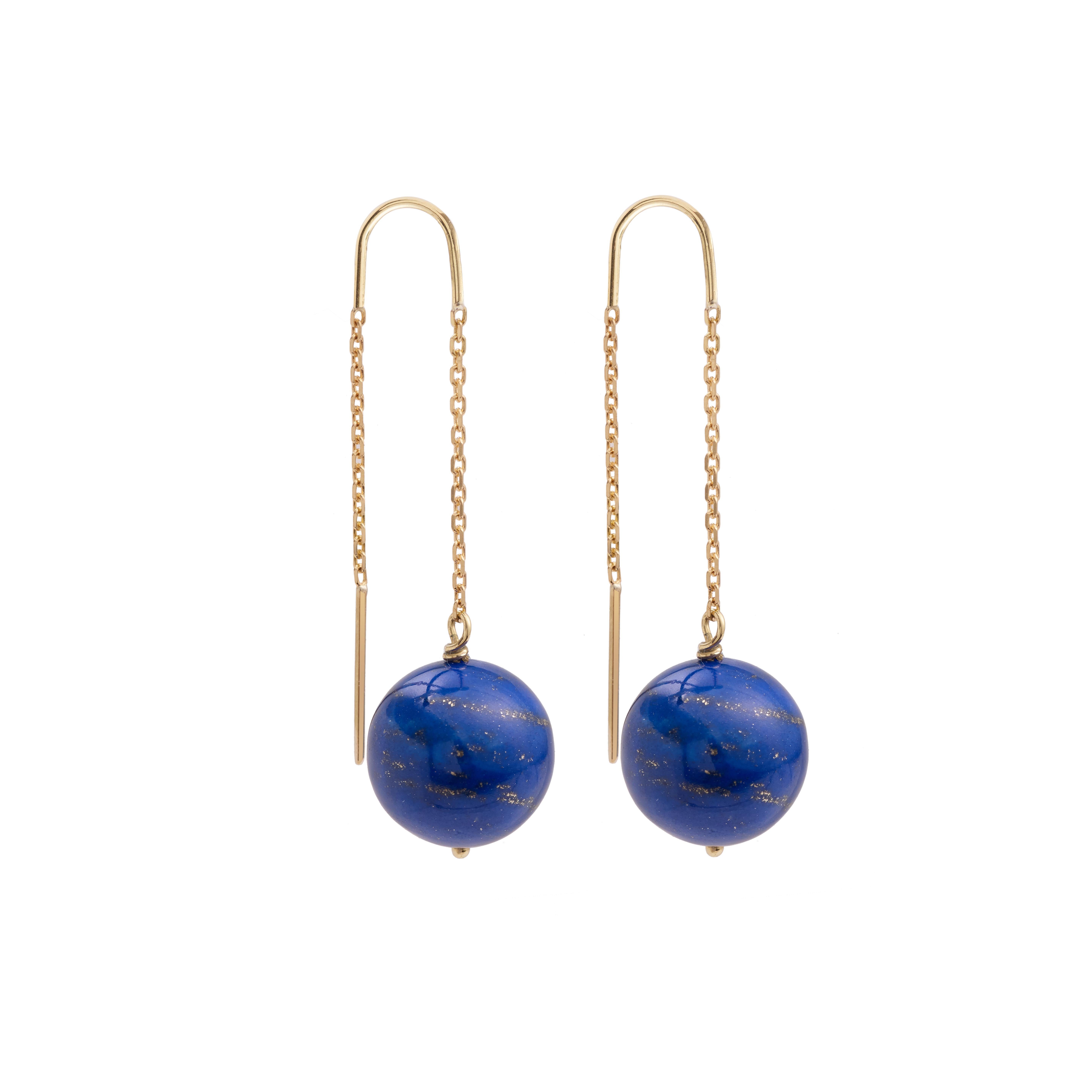 Contemporain Boucles d'oreilles en goutte en or jaune 18 carats et lapis-lazuli en vente