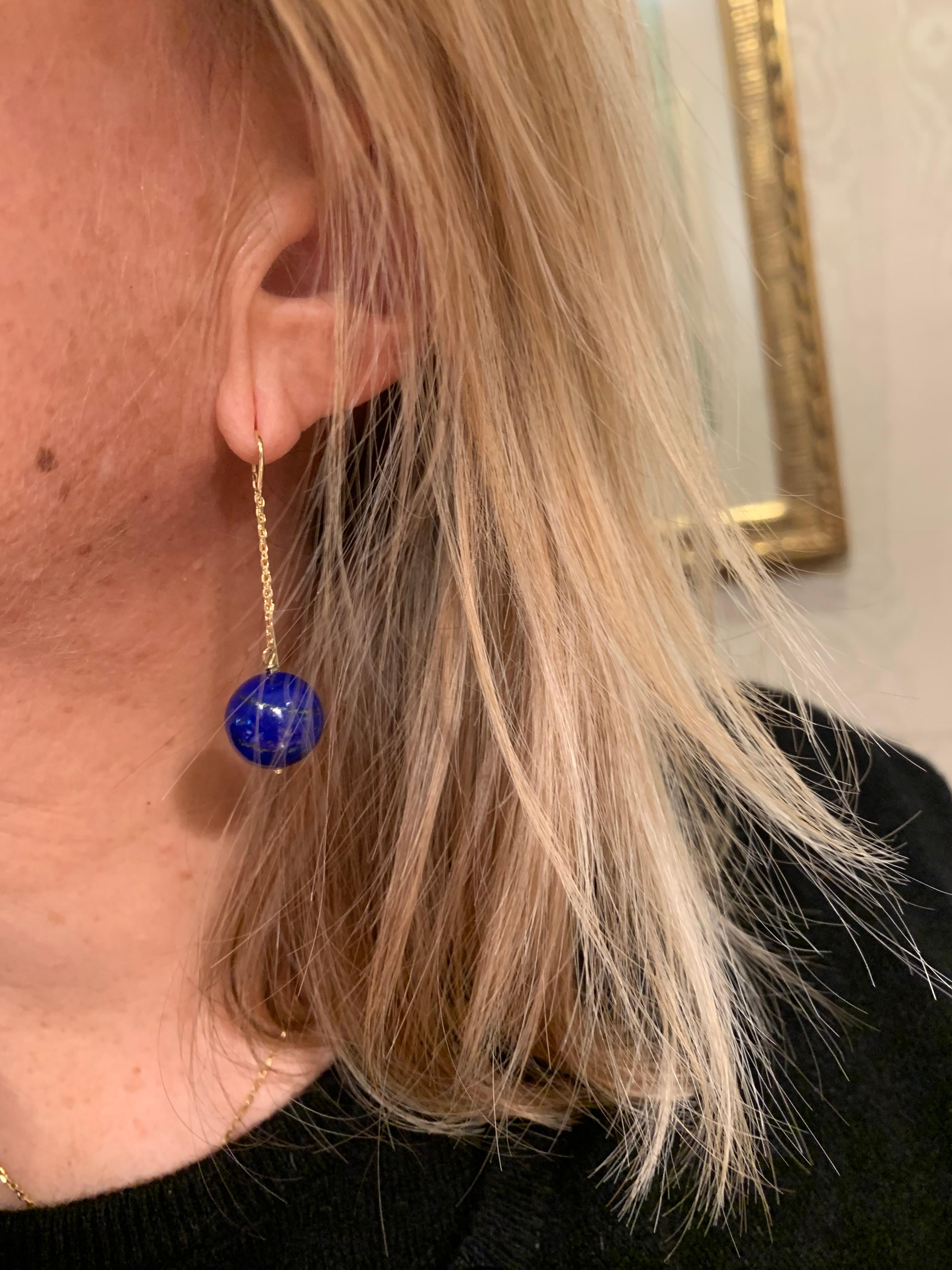 Contemporary Lapis-Lazuli 18 Carat Yellow Gold Drop Earrings For Sale