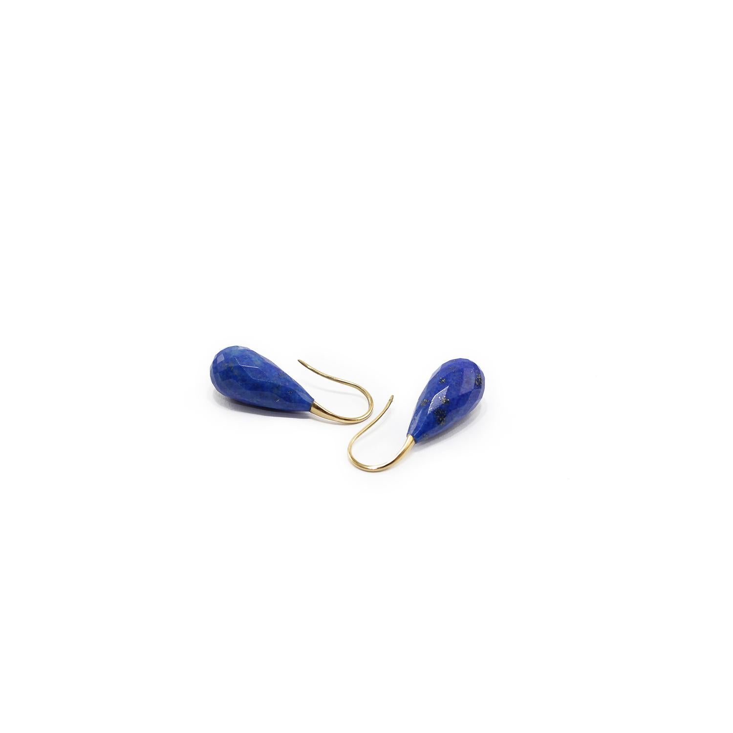 Artisan Lapis Lazuli 18 Karat Gold Earrings For Sale