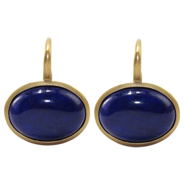 Lapis Lazuli 18 Karat Satin Yellow Gold Earrings For Sale