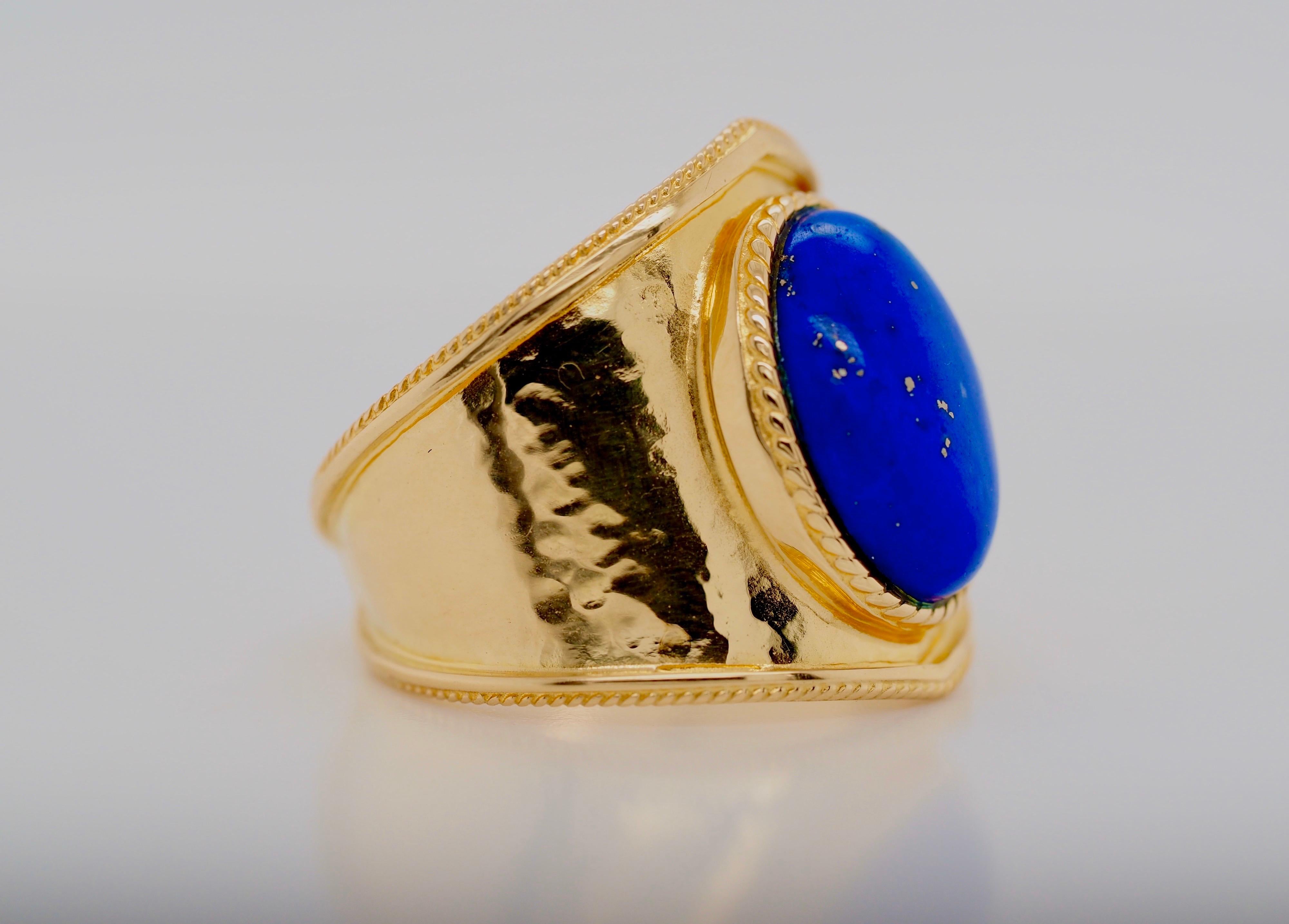 Lapis Lazuli 18 Karat Yellow Gold Hammered Ring Band 1