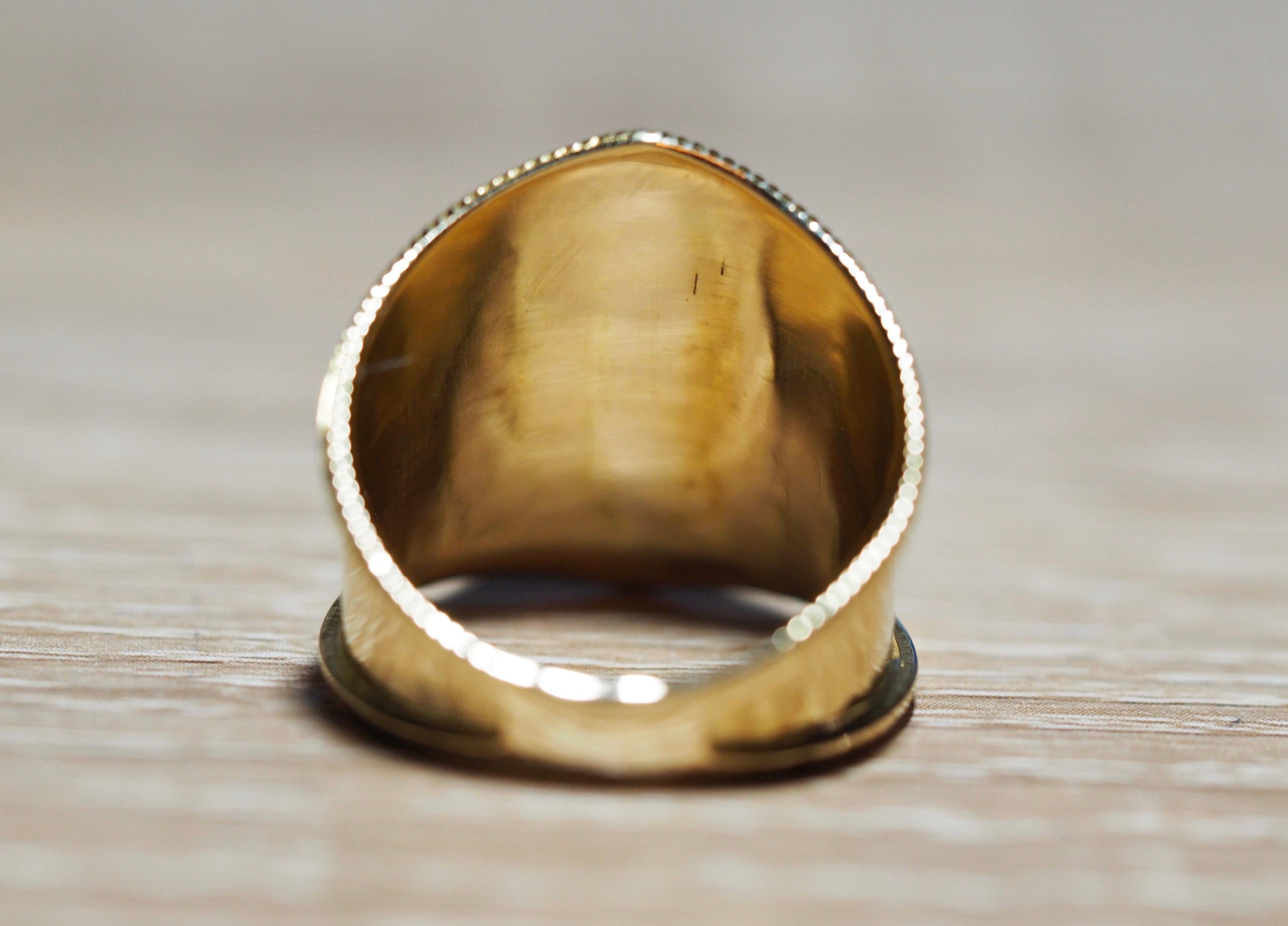 Lapis Lazuli 18 Karat Yellow Gold Hammered Ring Band 2