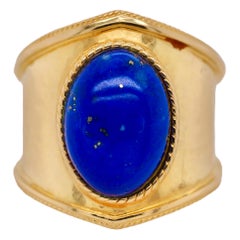 Lapis Lazuli 18 Karat Yellow Gold Hammered Ring Band