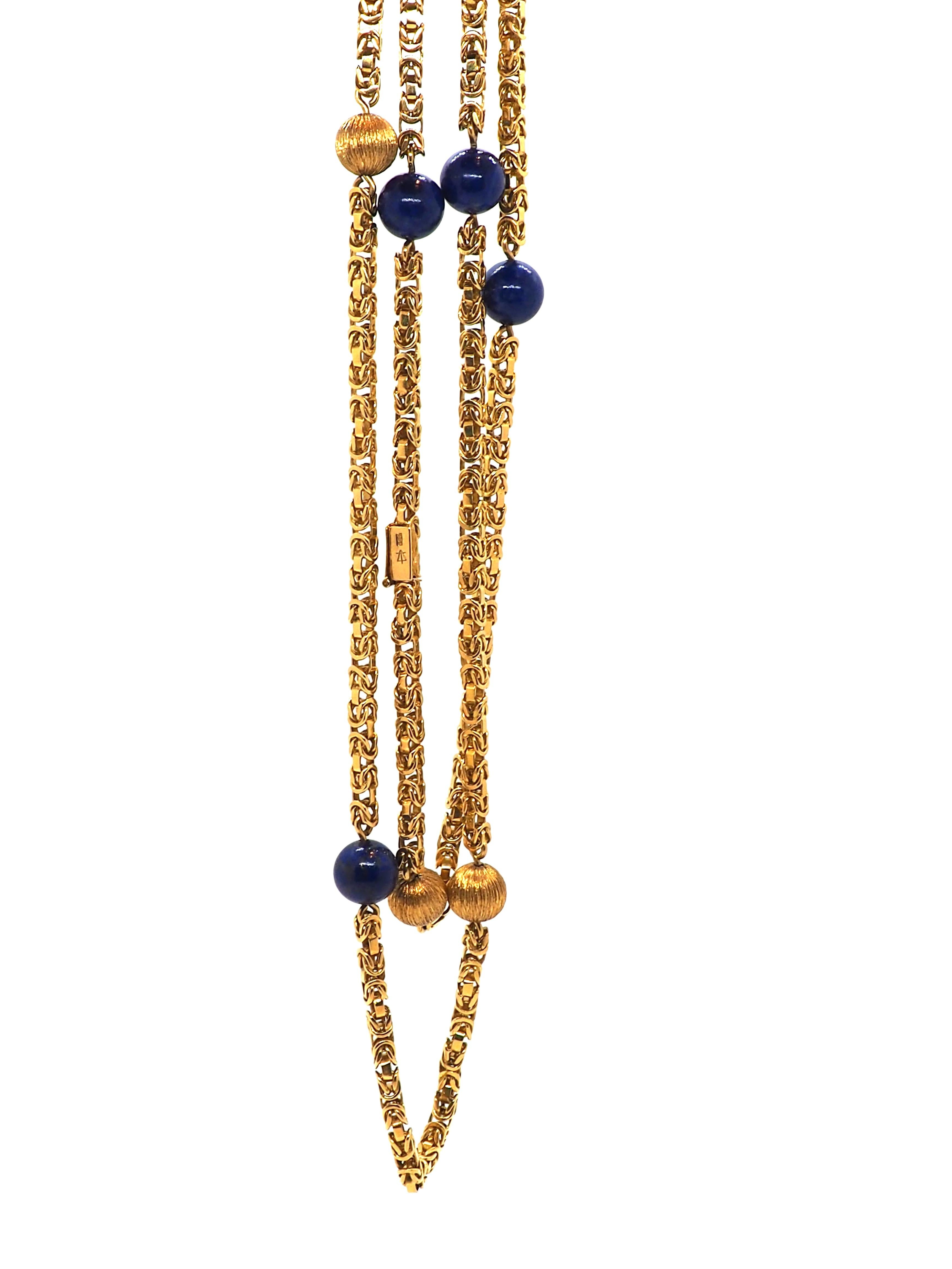 Lapis Lazuli 18k Yellow Gold Art Deco Necklace For Sale 6